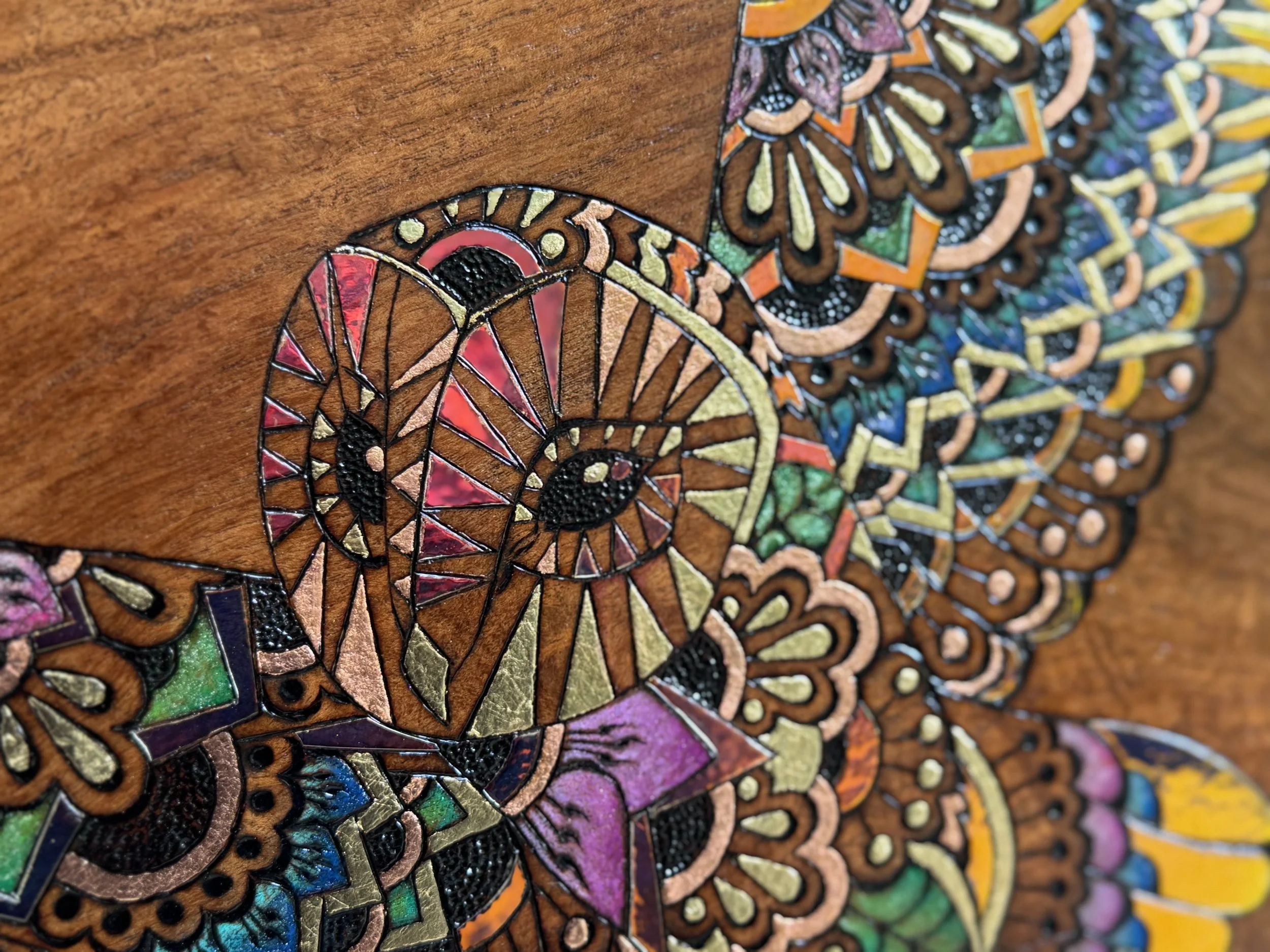 One-of-a-kind wall art Emberwing by Anne Shackelford, luminous Firelight Collection creation.