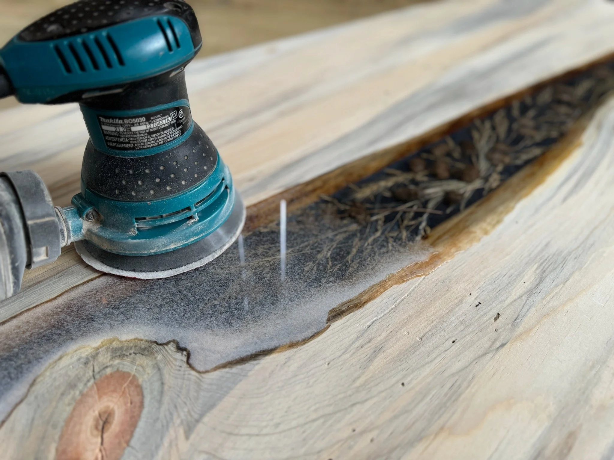 Hand-crafted aspen wood artwork Beloved by Anne Shackelford, gilded texture and resin depth.