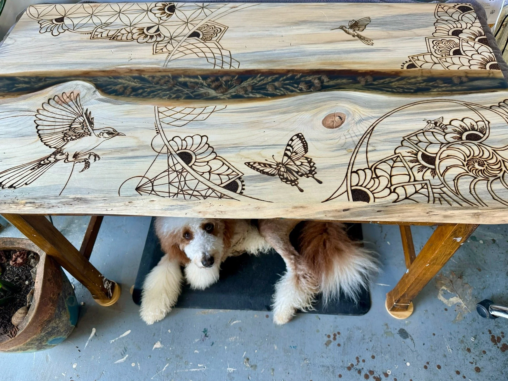 Textured botanical wall art Beloved by Austin artist Anne Shackelford, resin and shimmer detail.