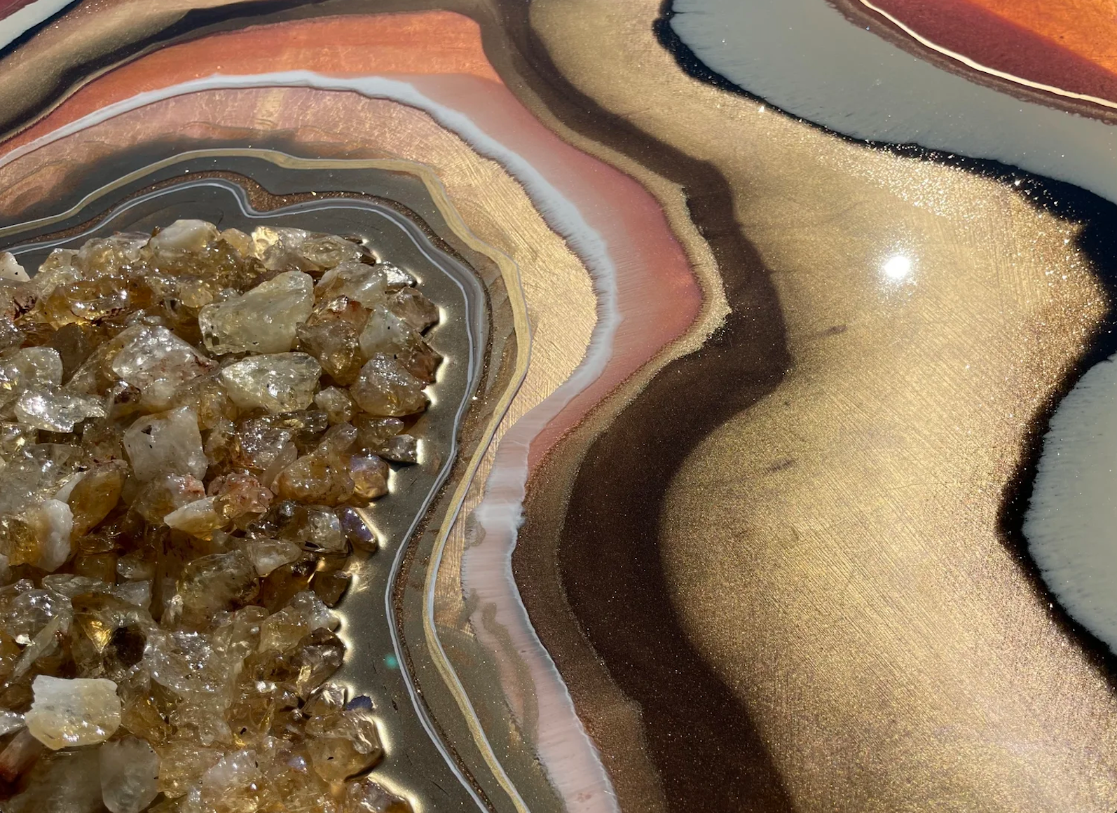 Collectible wall art created with citrine crystals and mixed media