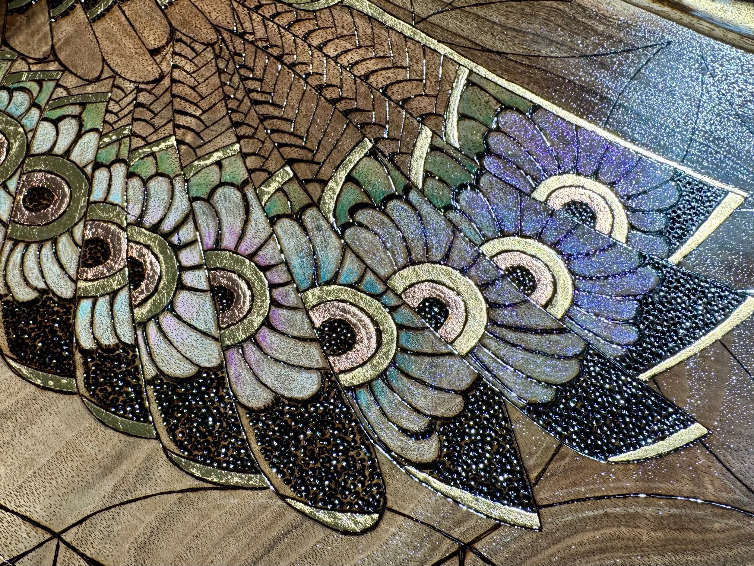 Walnut wall art featuring a barn owl with intricate feather detail