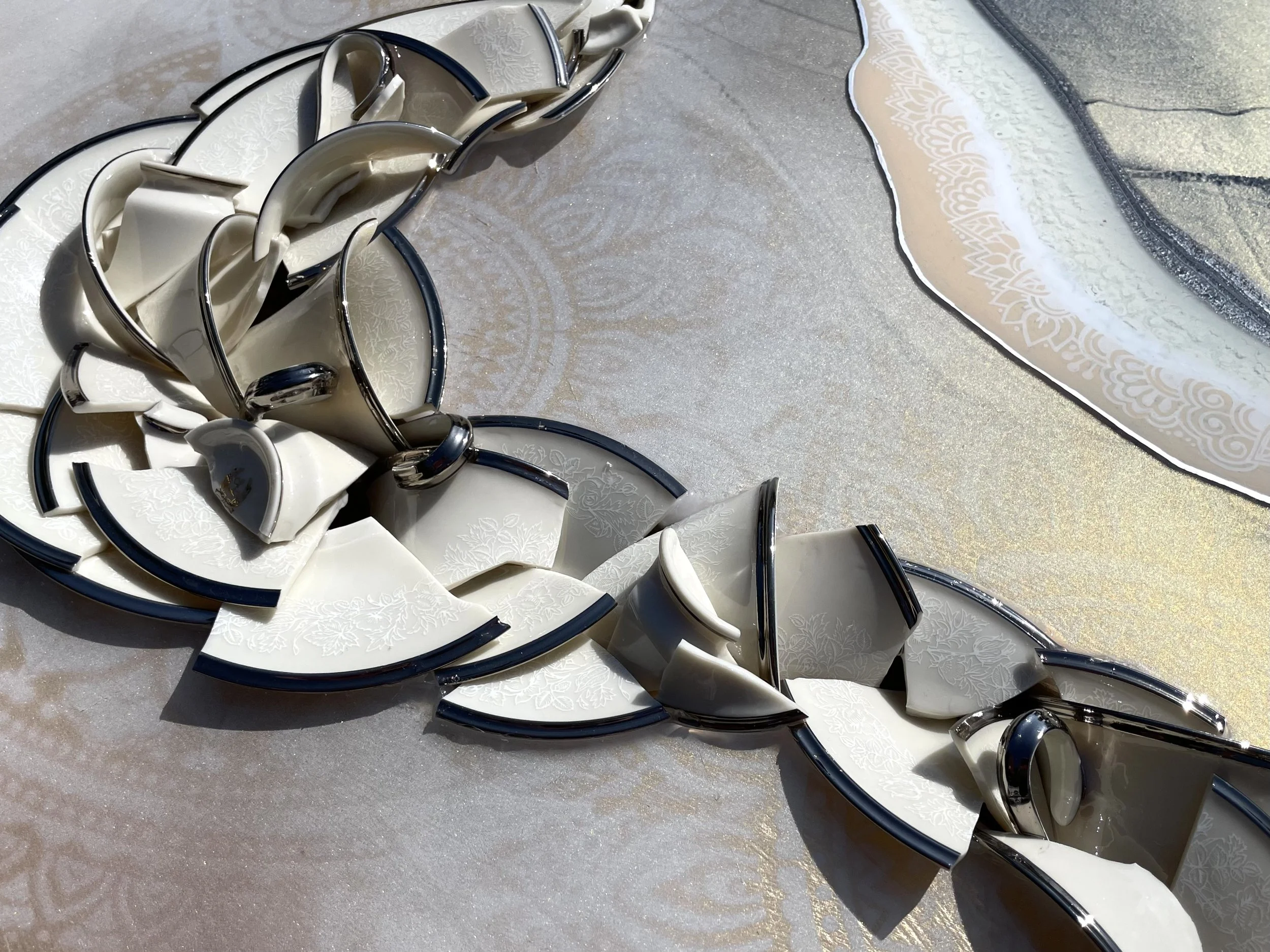 Original wall art inspired by Aparigraha and non attachment using vintage china