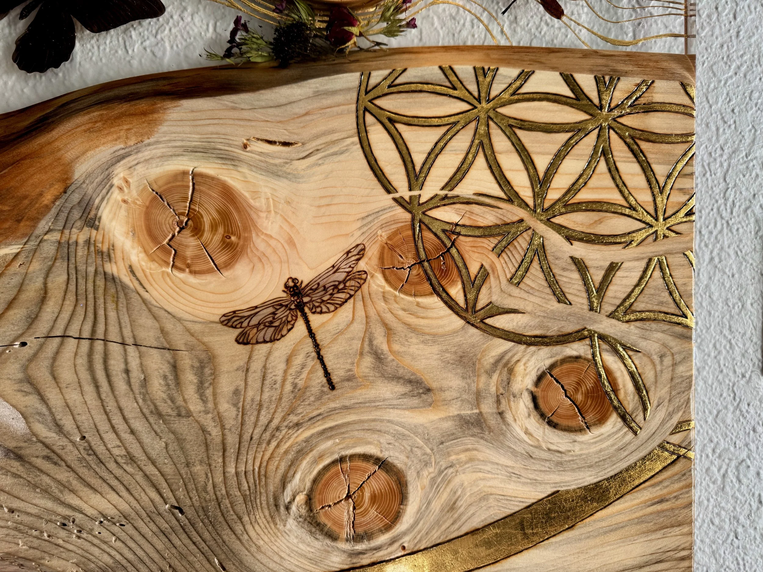 One-of-a-kind resin and aspen artwork Lovers Carvings by Anne Shackelford.