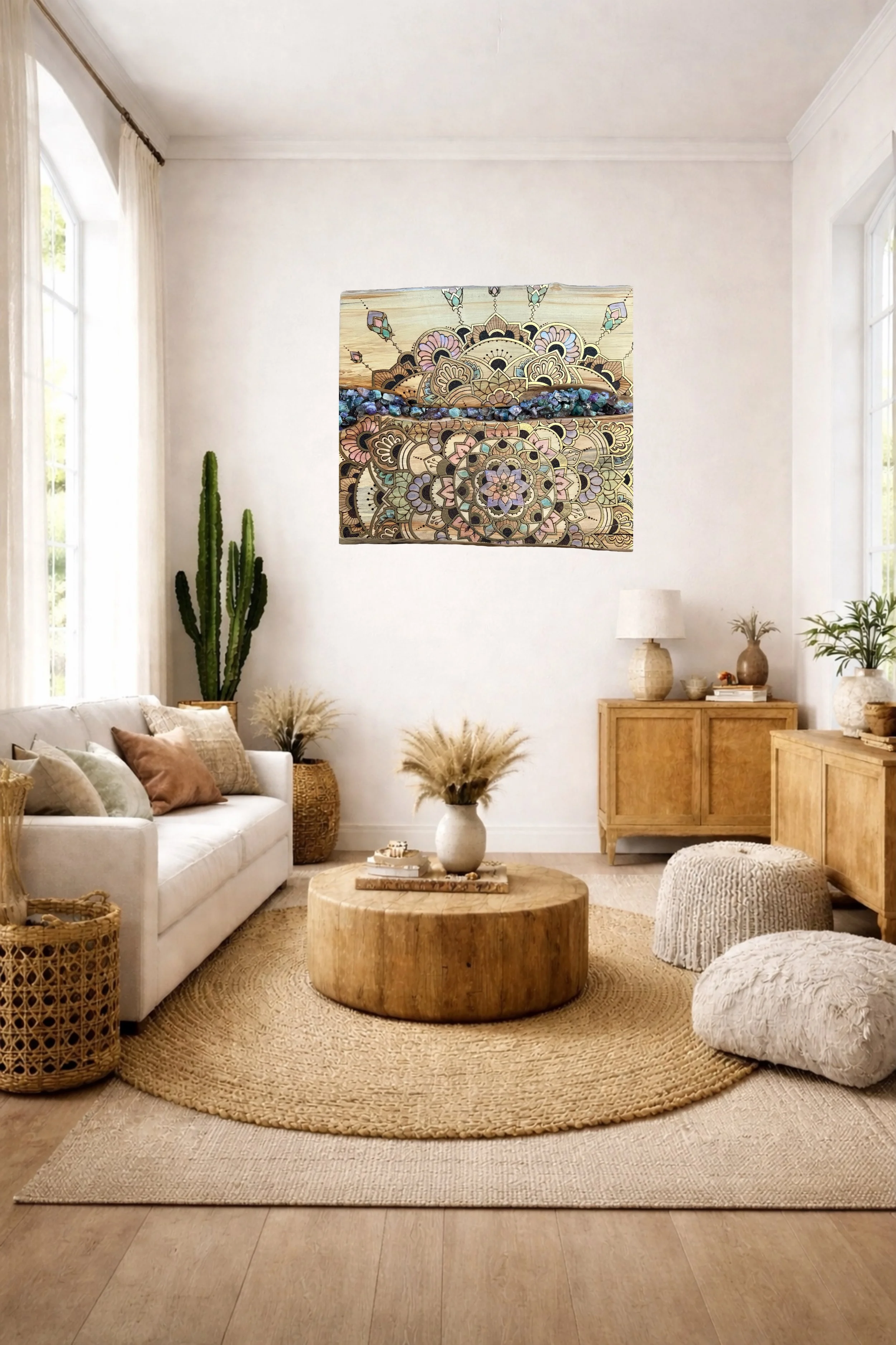 Textured luminous artwork interior design, Parivrtta by Anne Shackelford.