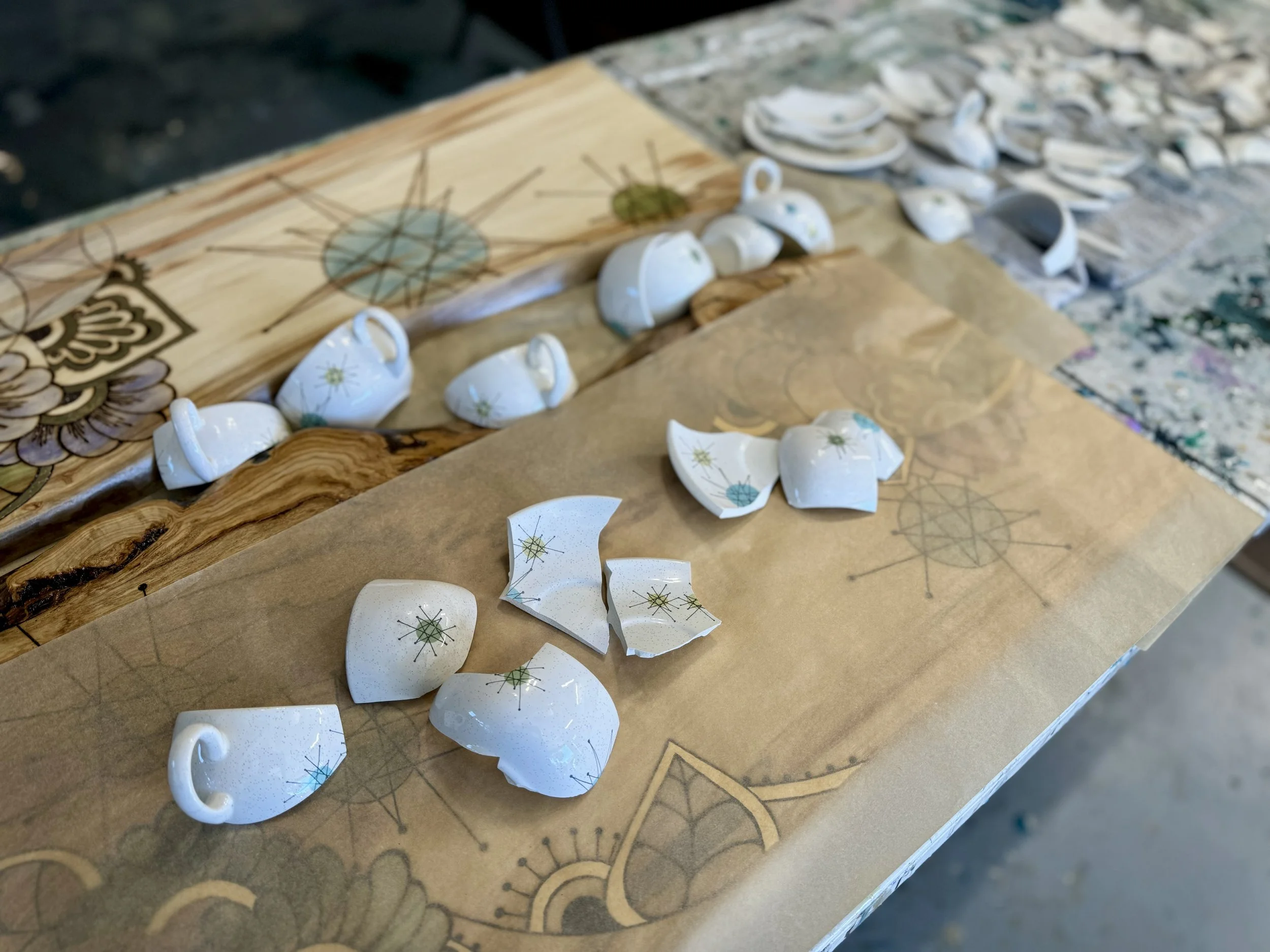 Original wall art by Anne Shackelford using heirloom elements