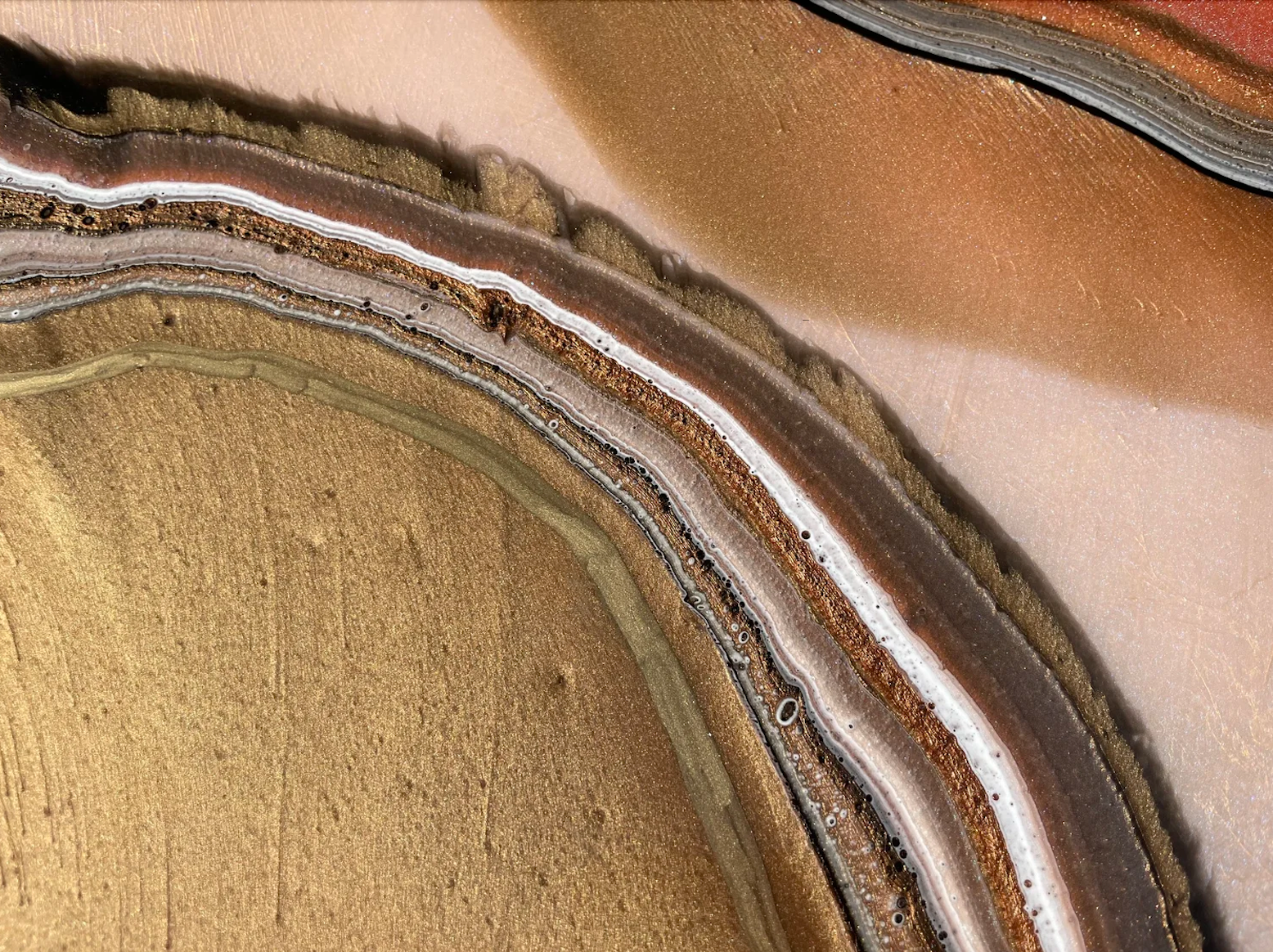 Citrine crystal wall art with luminous resin and pigment layers