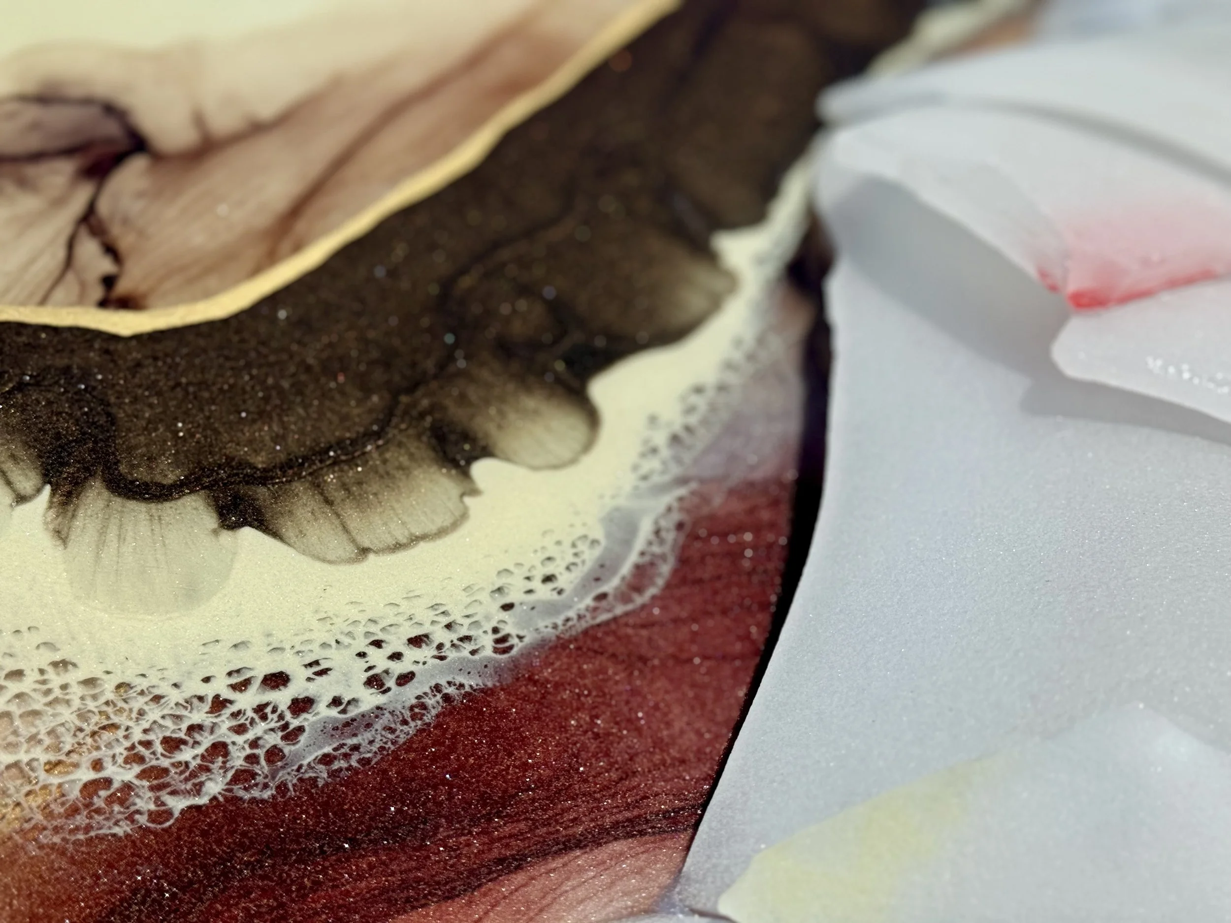 Crystal bowl glass fragments woven into mixed media wall art