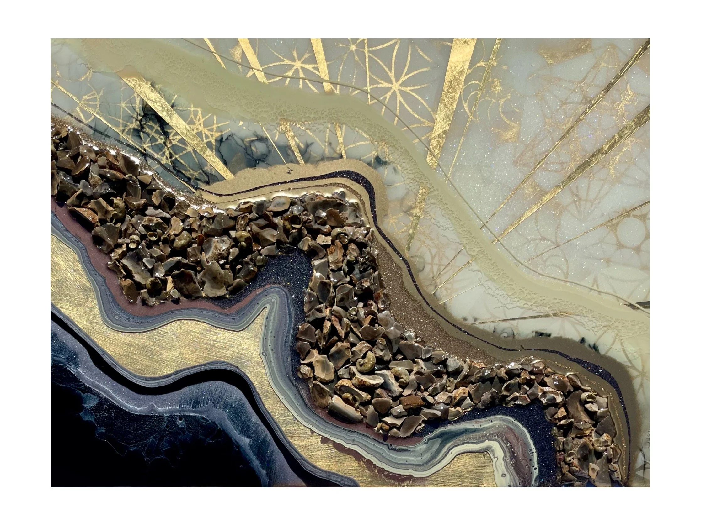 Original wall art by Austin Texas artist Anne Shackelford featuring Texas Hill Country flint rock and resin.