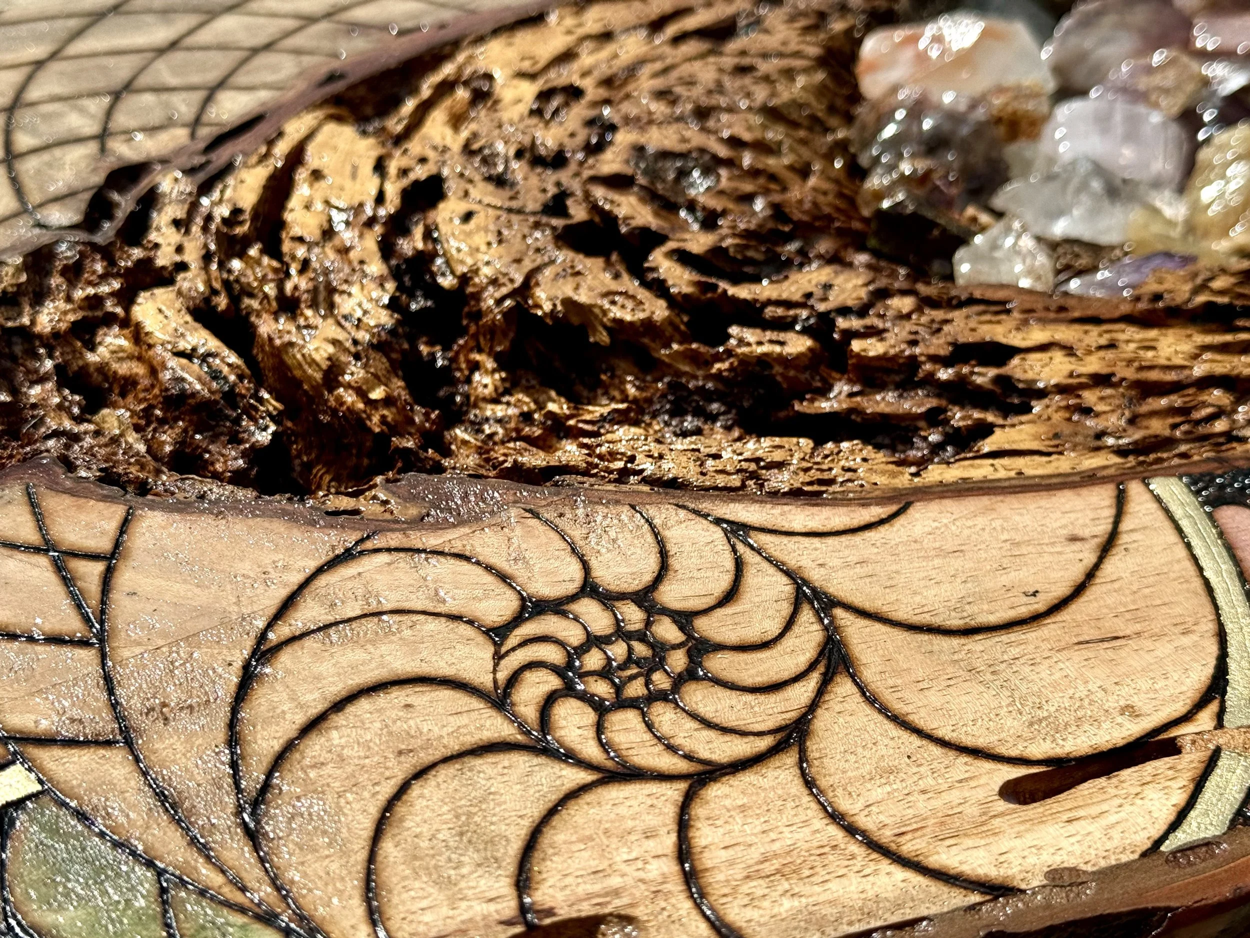 Original wall art by Anne Shackelford created with pyrography on pecan