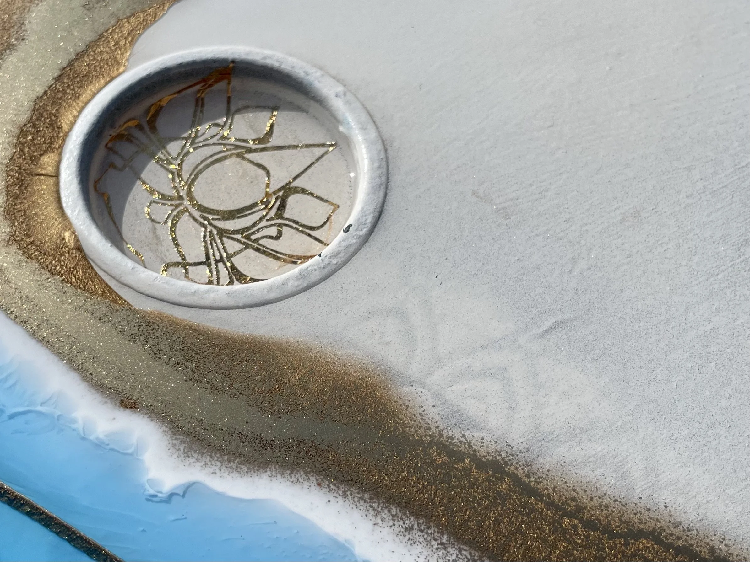 Custom interior door artwork by Anne Shackelford shown installed in a residential space