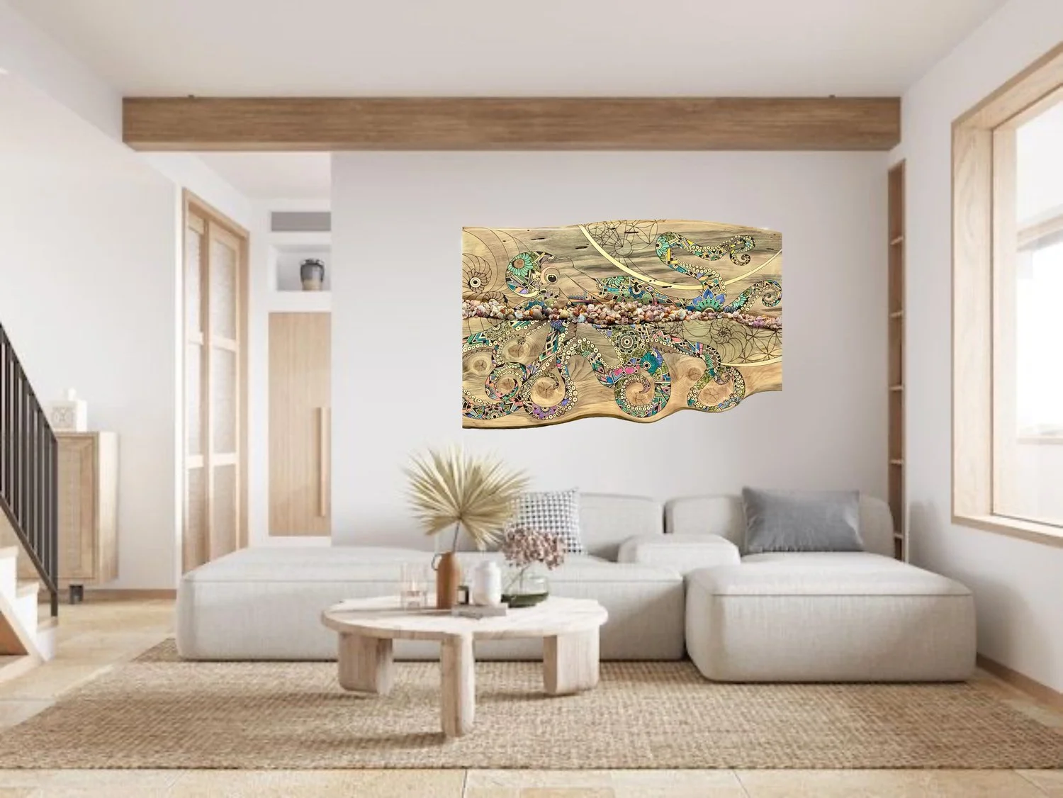 Textural complexity and rich symbolism define this mixed media celebration of aquatic elegance.