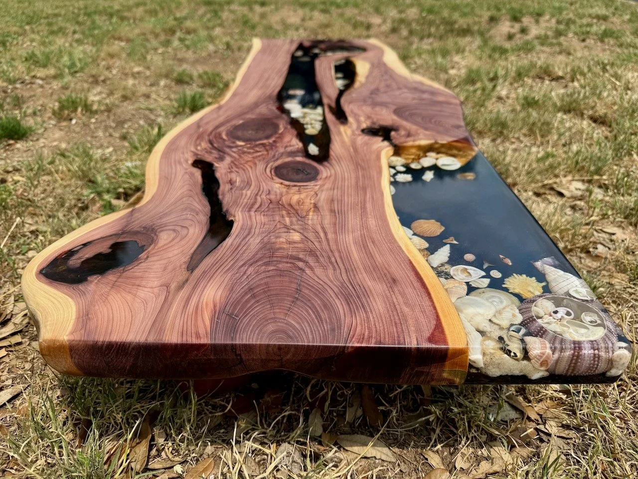 Grace tabletop detail showing layered shells and natural inclusions.