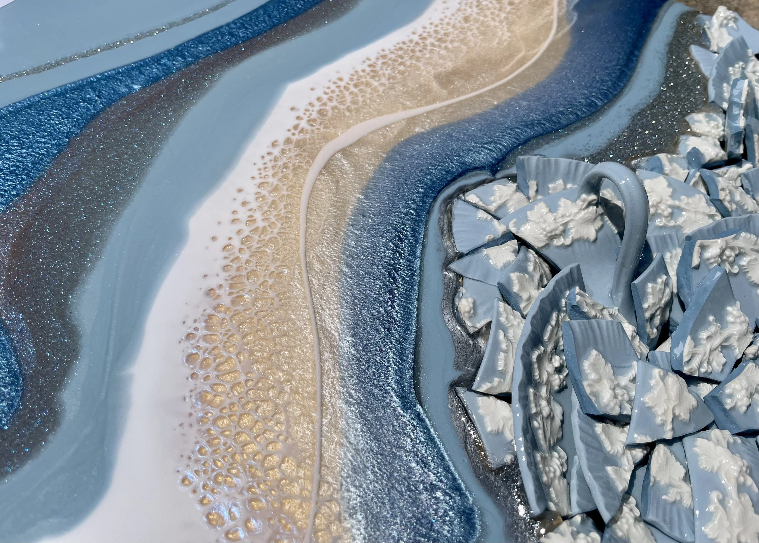 Original wall art by Anne Shackelford featuring repurposed vintage china