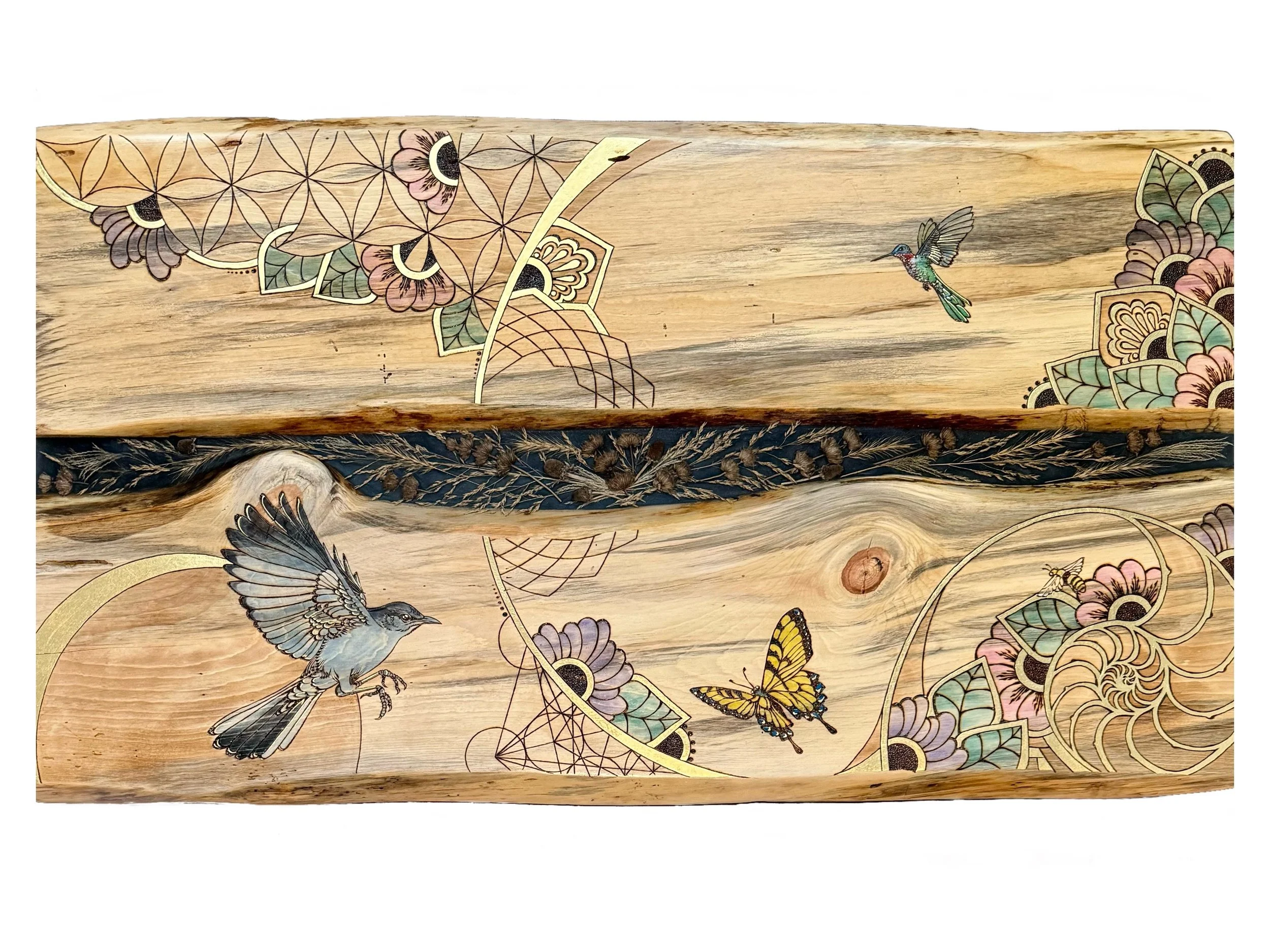 Beloved aspen and floral mixed media artwork by Austin artist Anne Shackelford.