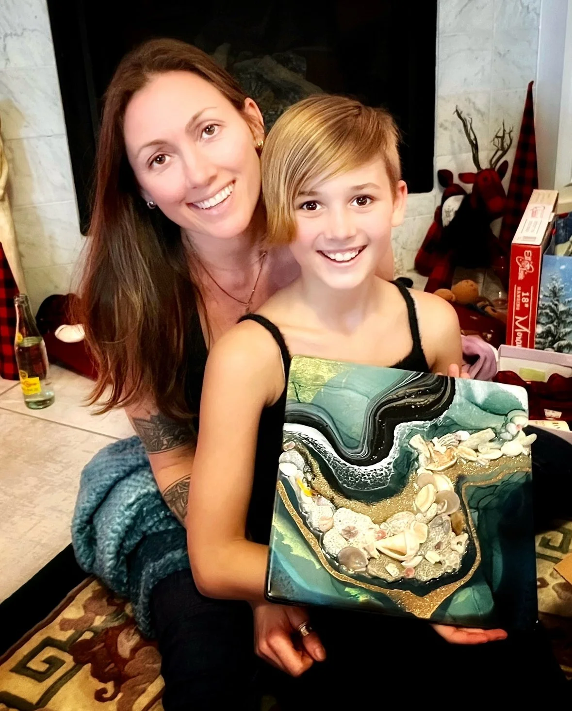 Photograph of the artist with her niece during the holiday season