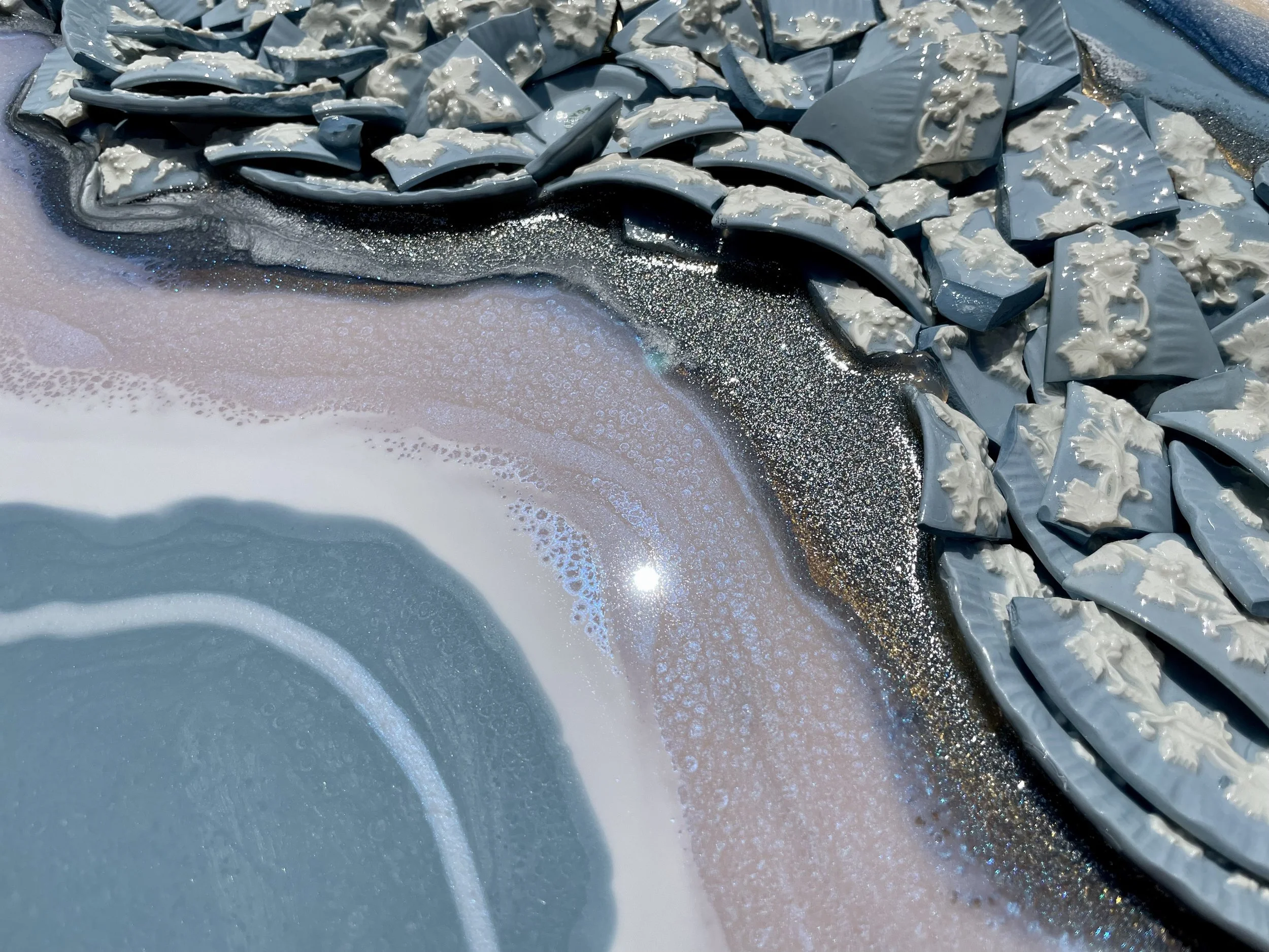 Collectible wall art created from vintage china and mixed media