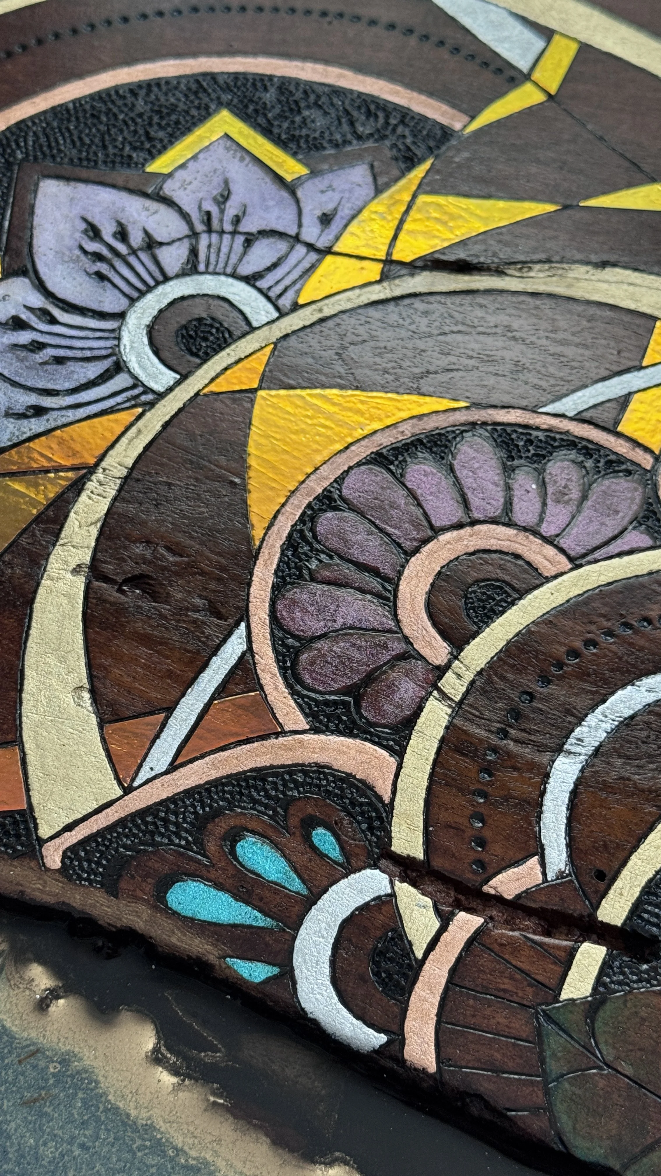 Pyrography detail burned into handcrafted mesquite artwork