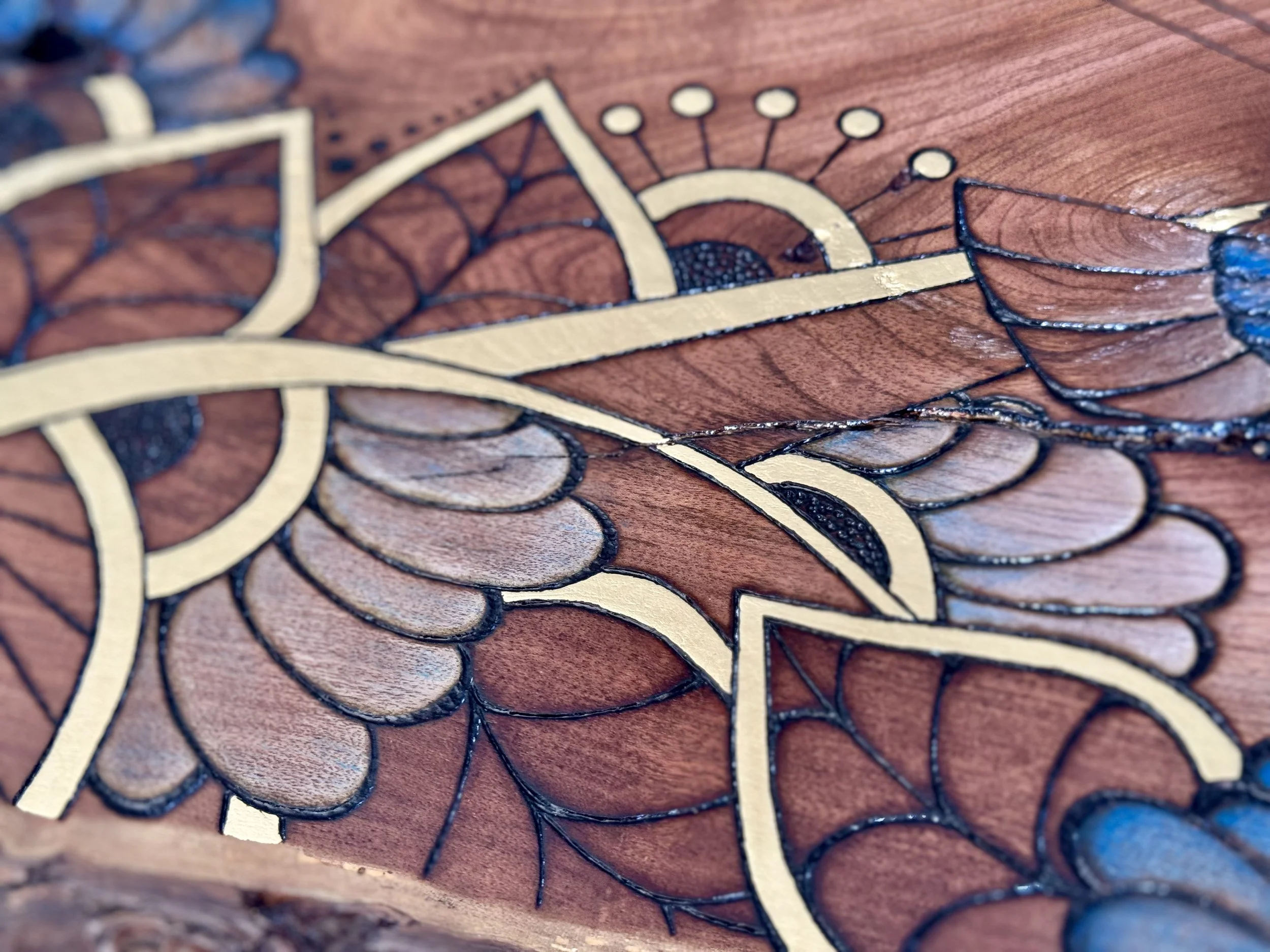 Collectible wall art with lapis lazuli and Saturn symbolism by Texas based artist Anne Shackelford