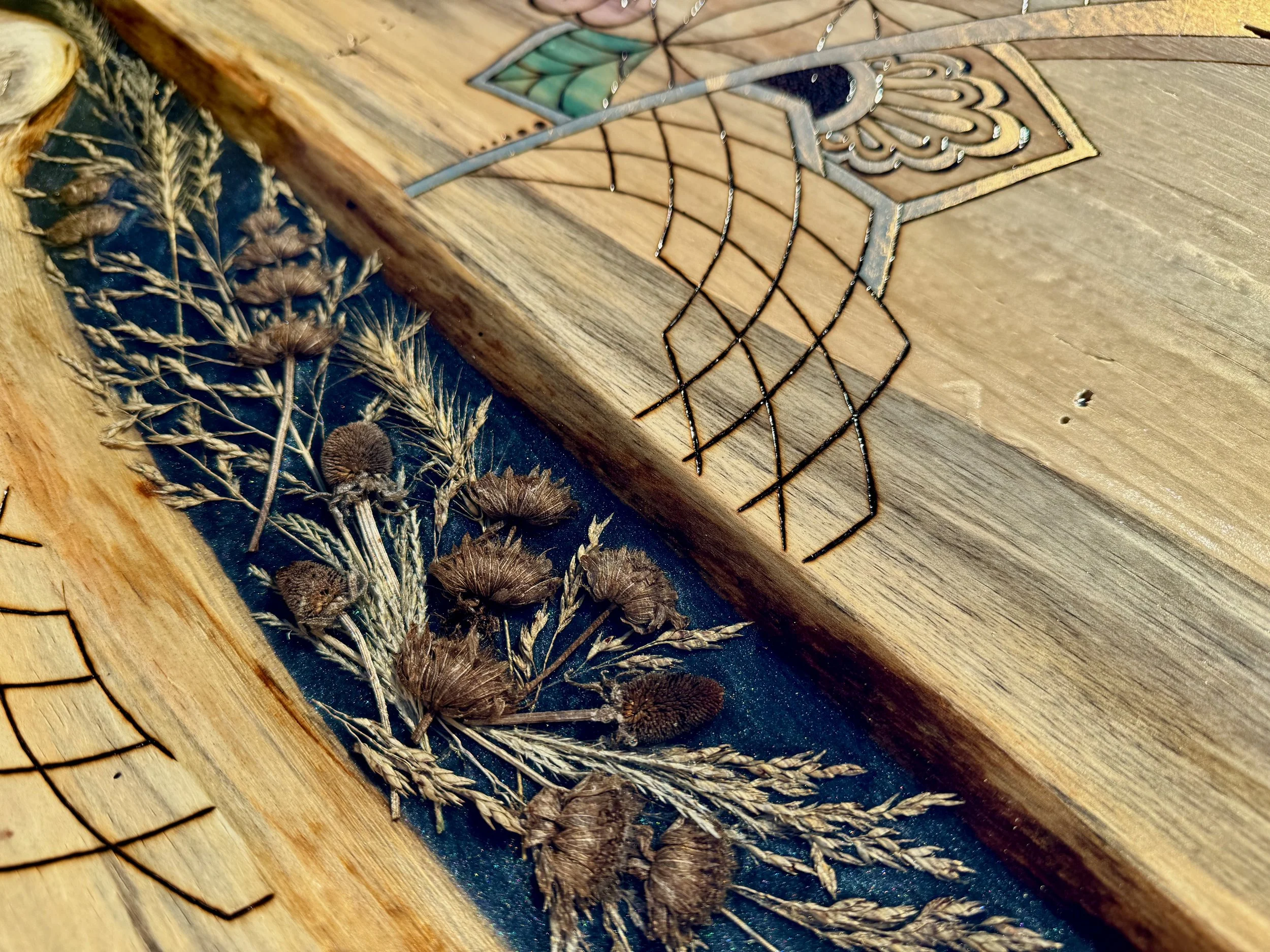 Luminous Firelight Collection piece Beloved by Anne Shackelford, resin and wood artwork.