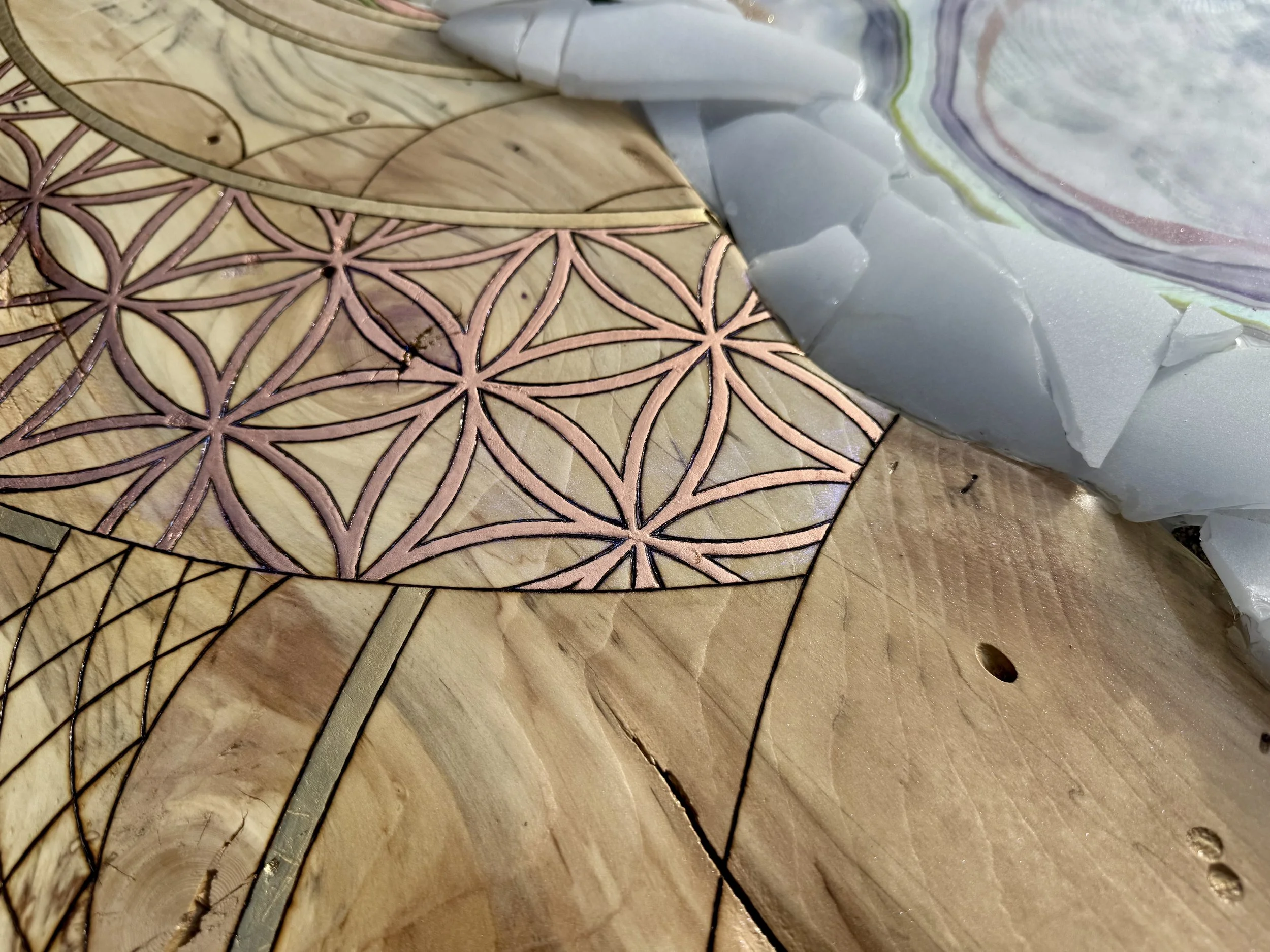 Sound infused wall art with symbolic layered composition