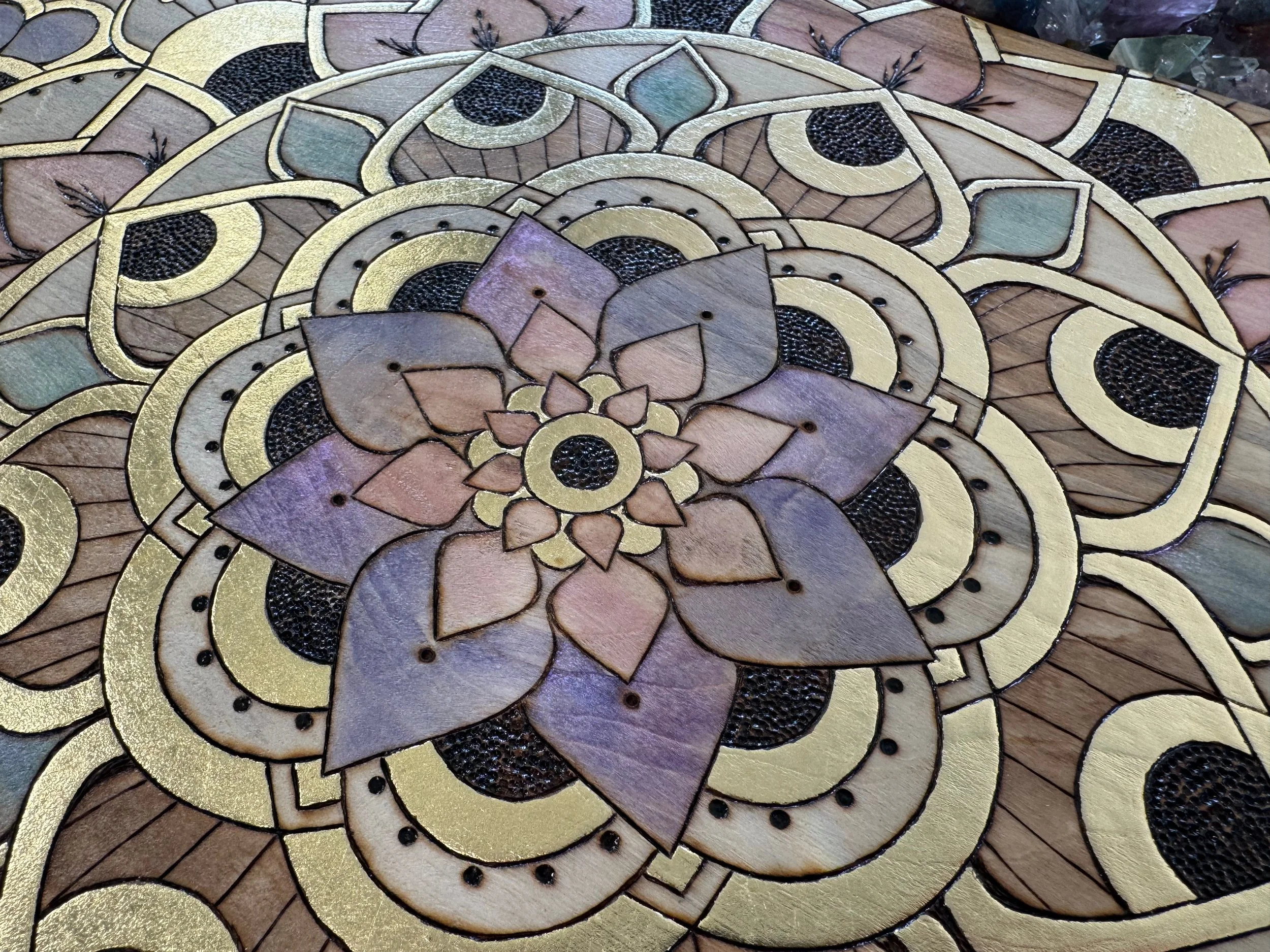 Mandala-inspired Parivrtta wall art symbolizing balance and connection to the divine by Anne Shackelford.