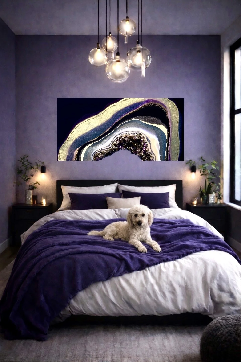 Geode wall art by Anne Shackelford displayed in a styled interior setting