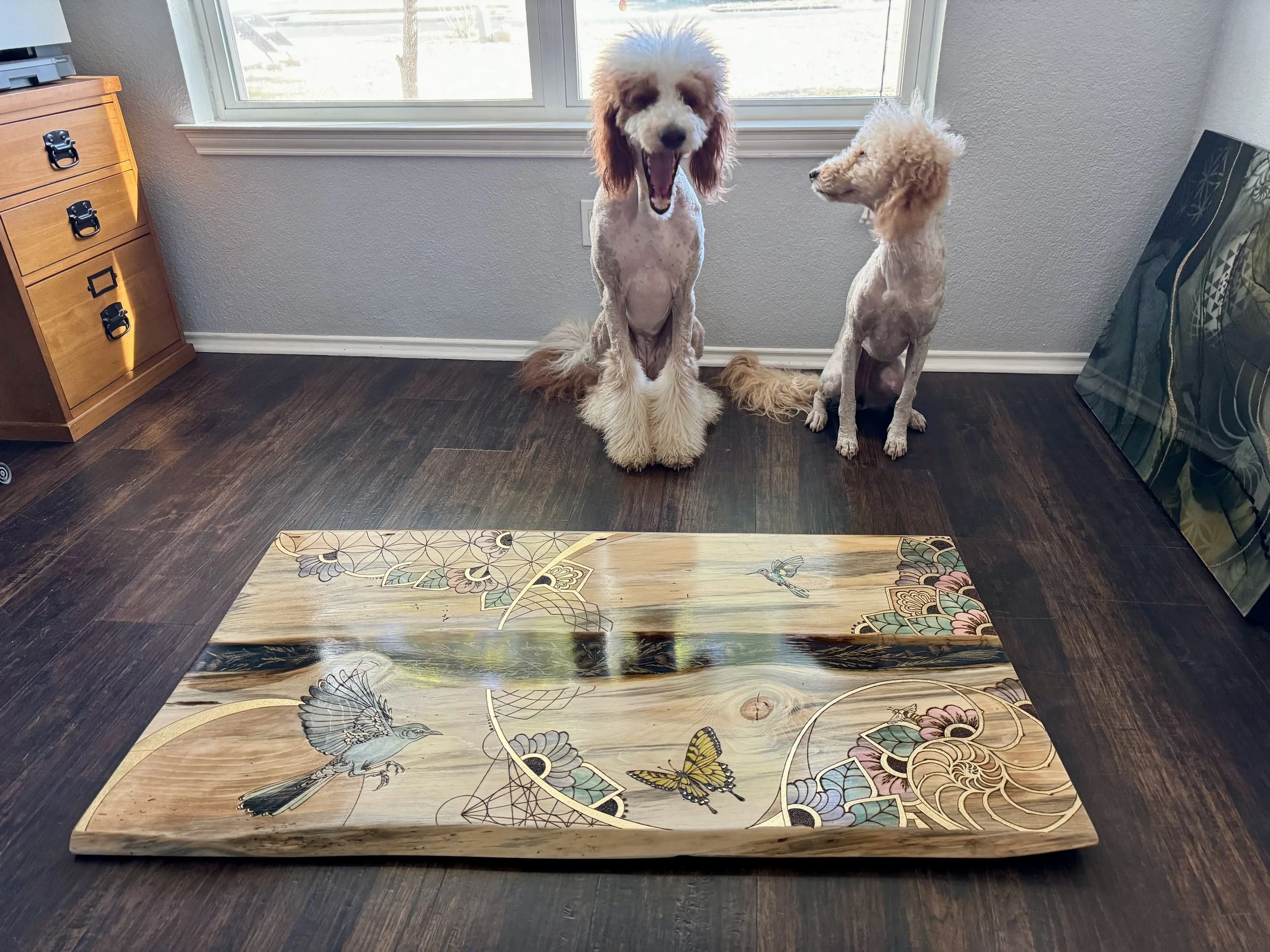 Beloved mixed media aspen wall art with gilding and natural Hill Country elements and love.