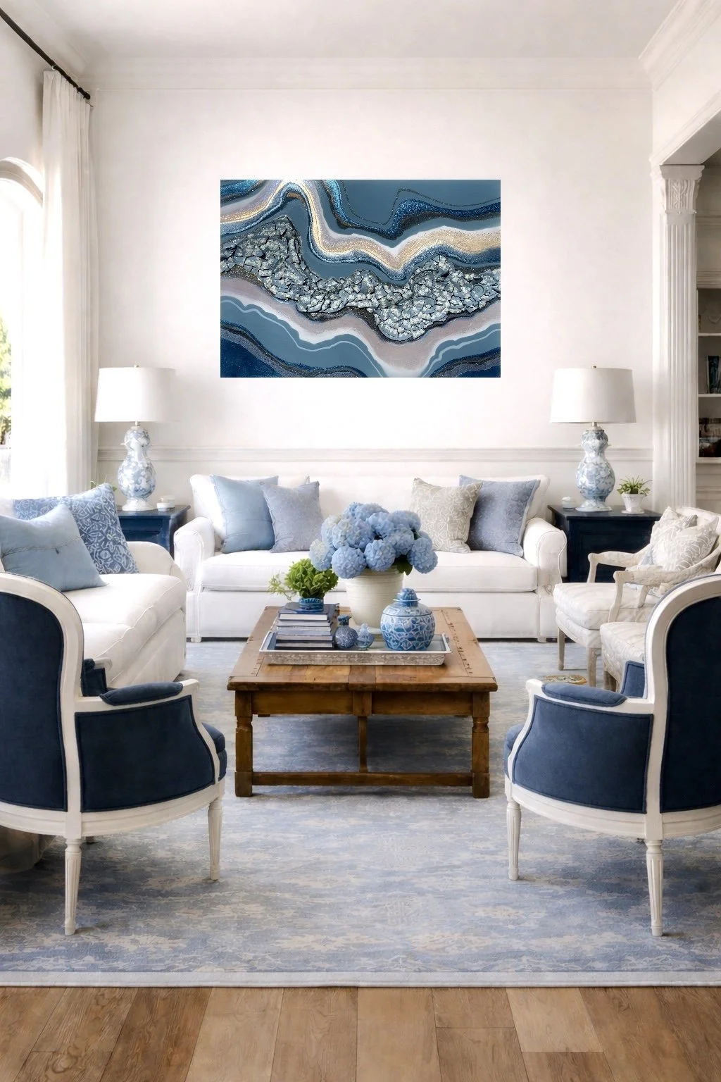 Original wall art created from Grammy’s vintage china with gold leaf inlay