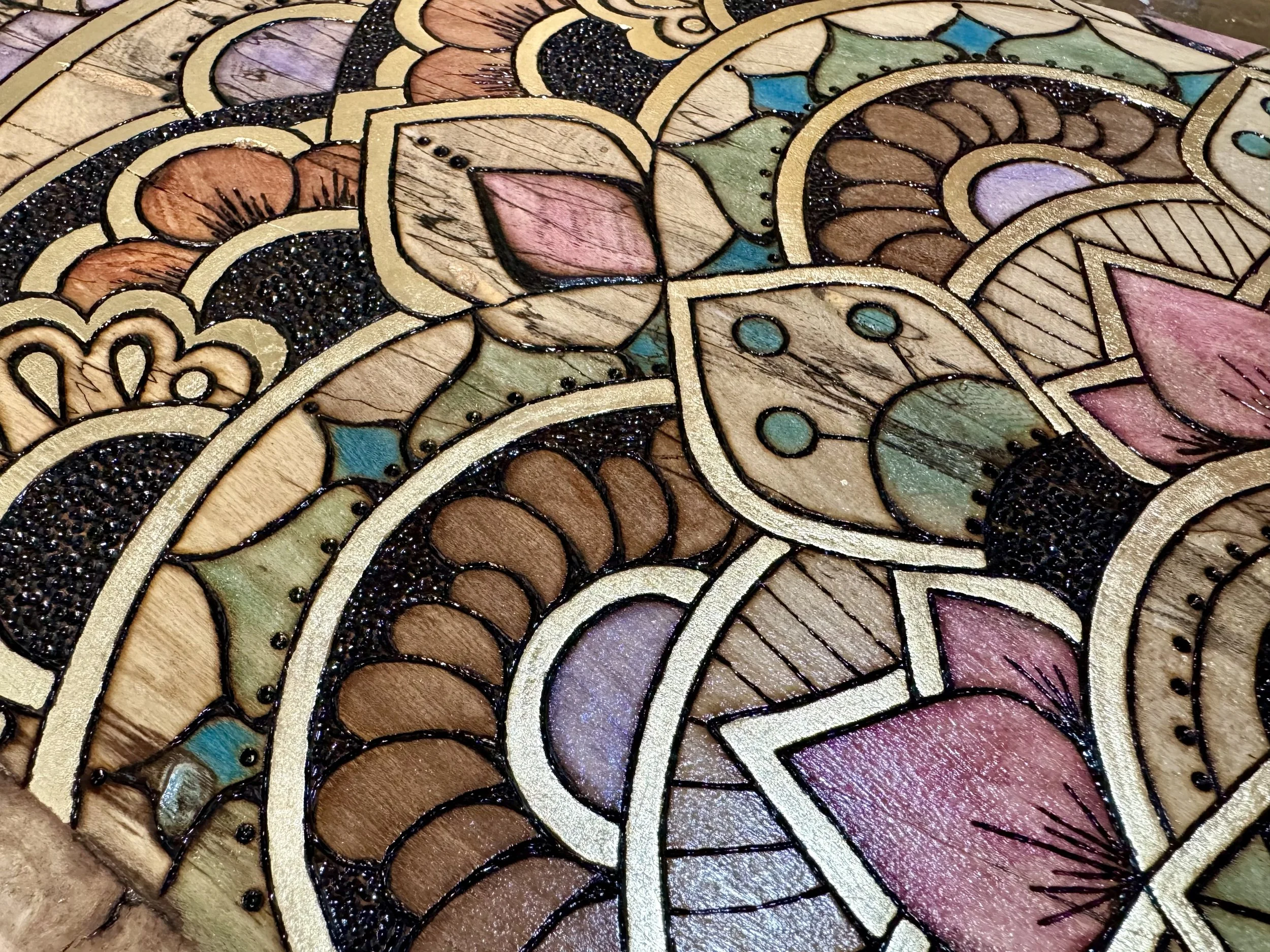 Pyrography wall art on elm designed for portrait or landscape hanging