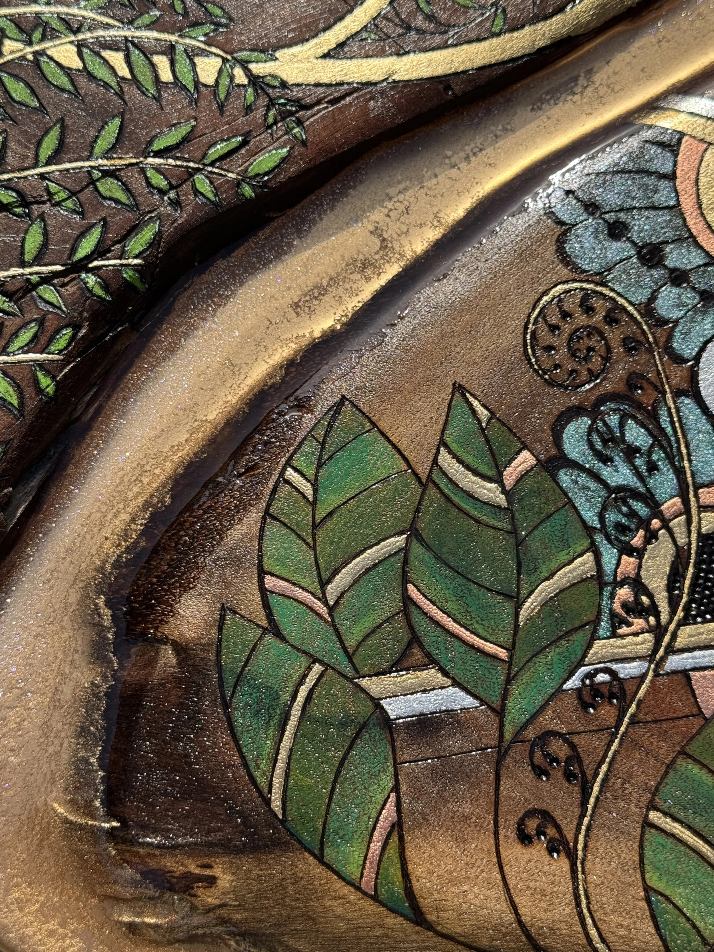 Original wall art by Austin artist Anne Shackelford in mesquite and resin