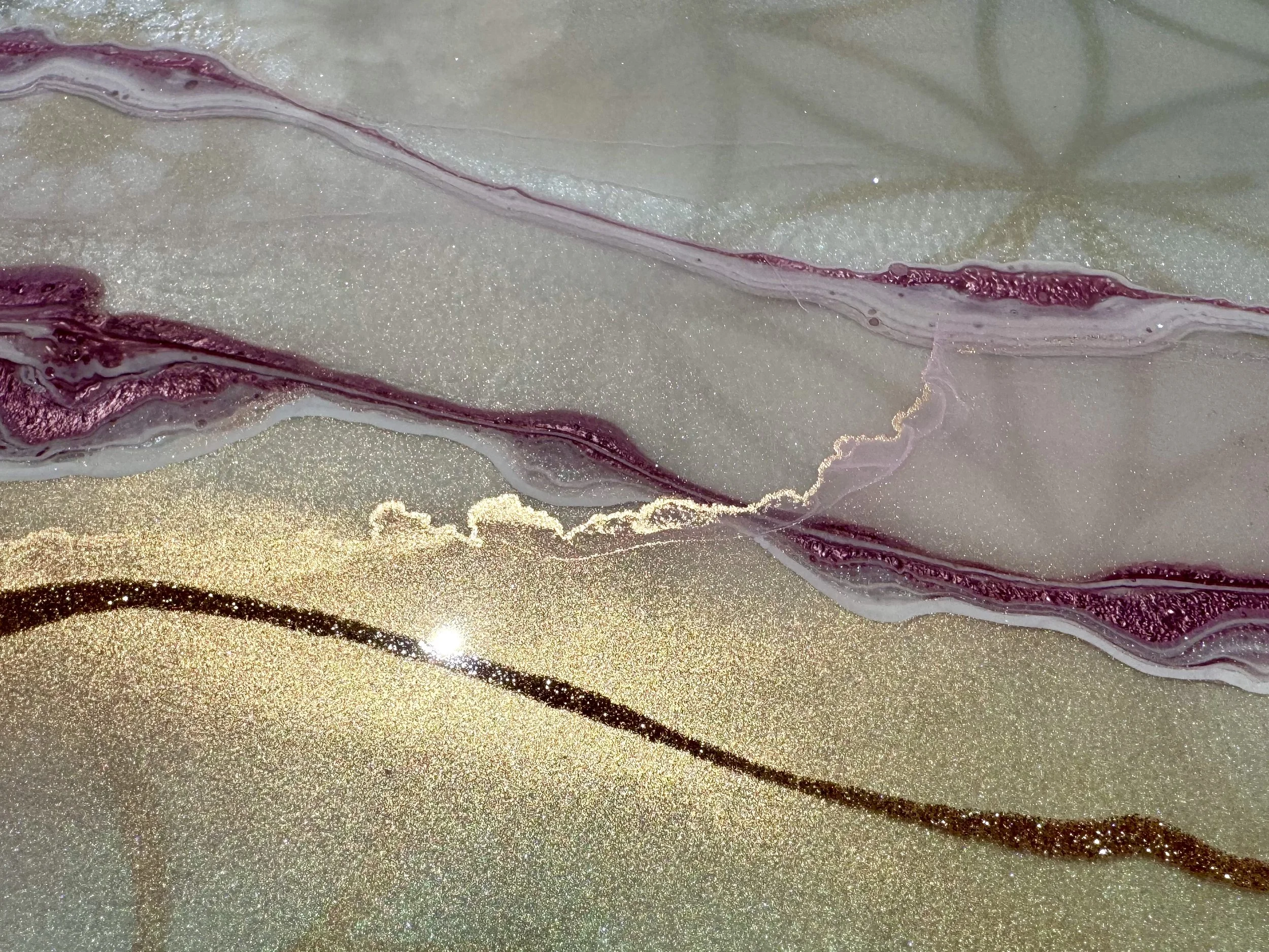 Visionary art by Anne Shackelford, combining resin and holographic film to evoke sacred geometry and energetic flow.