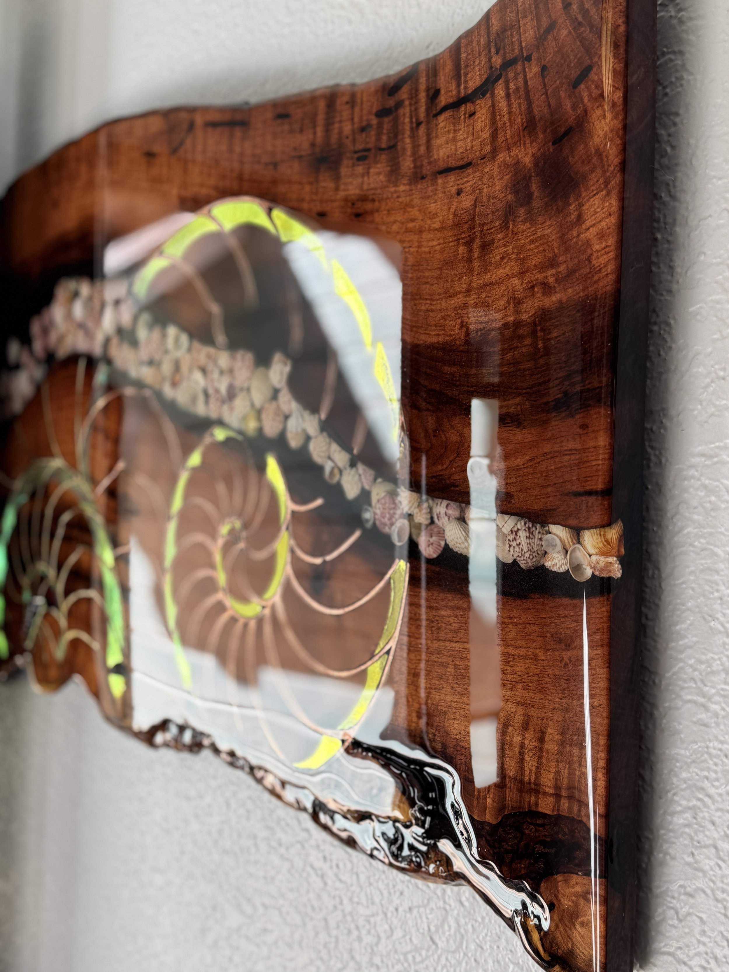 Nature based art created with pyrography and layered resin