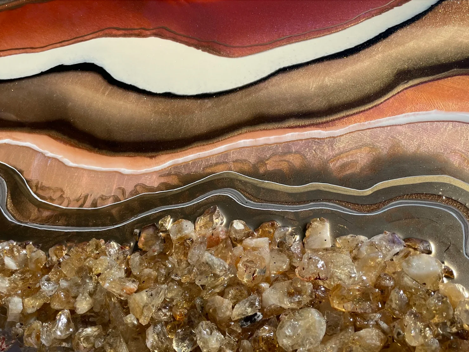 Symbolic wall art with citrine crystals and reflective materials