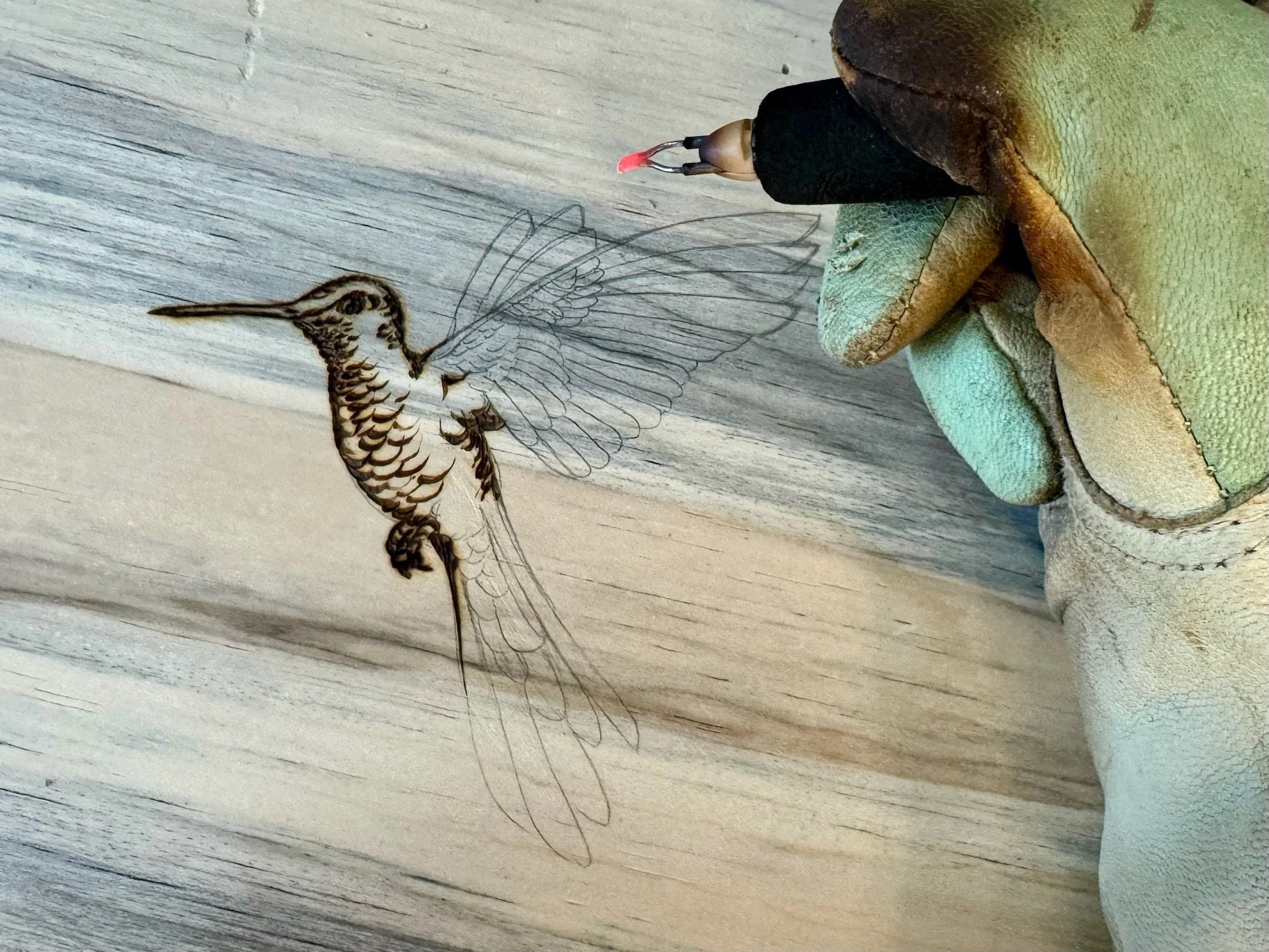 Hand-burned aspen wood artwork Beloved by Anne Shackelford, gilded texture and resin depth.