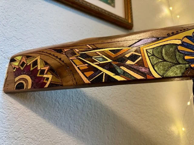 Gold leaf accents within Firelight reflecting natural light.