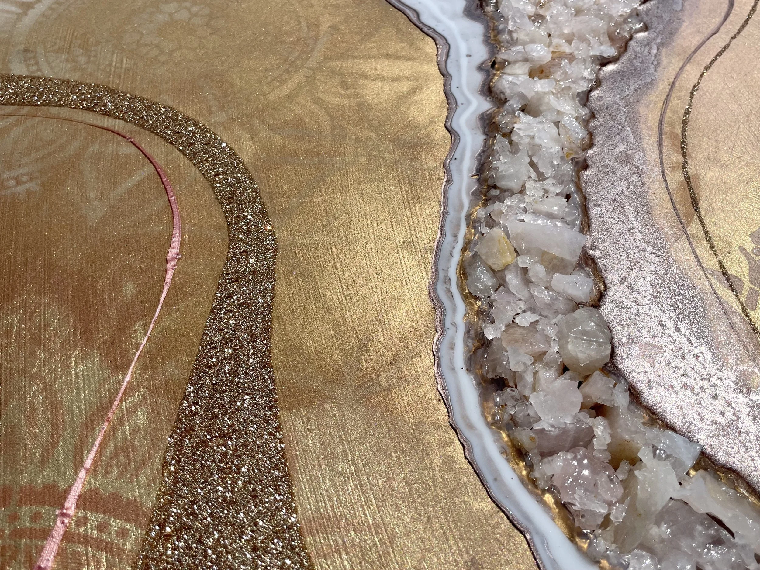 Gallery ready wall art with rose quartz and gold leaf detail
