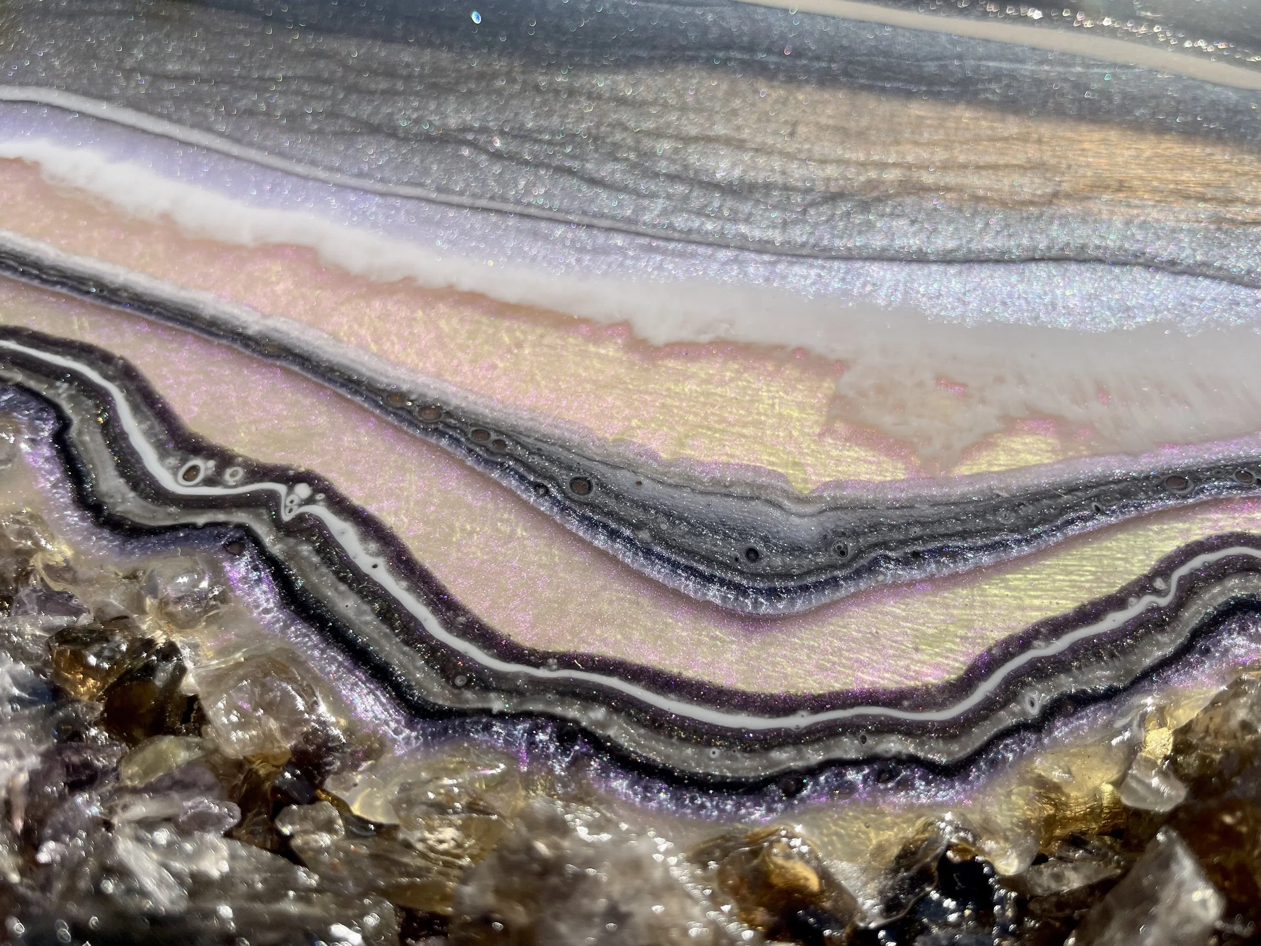 Smoky quartz and amethyst crystal geode wall art