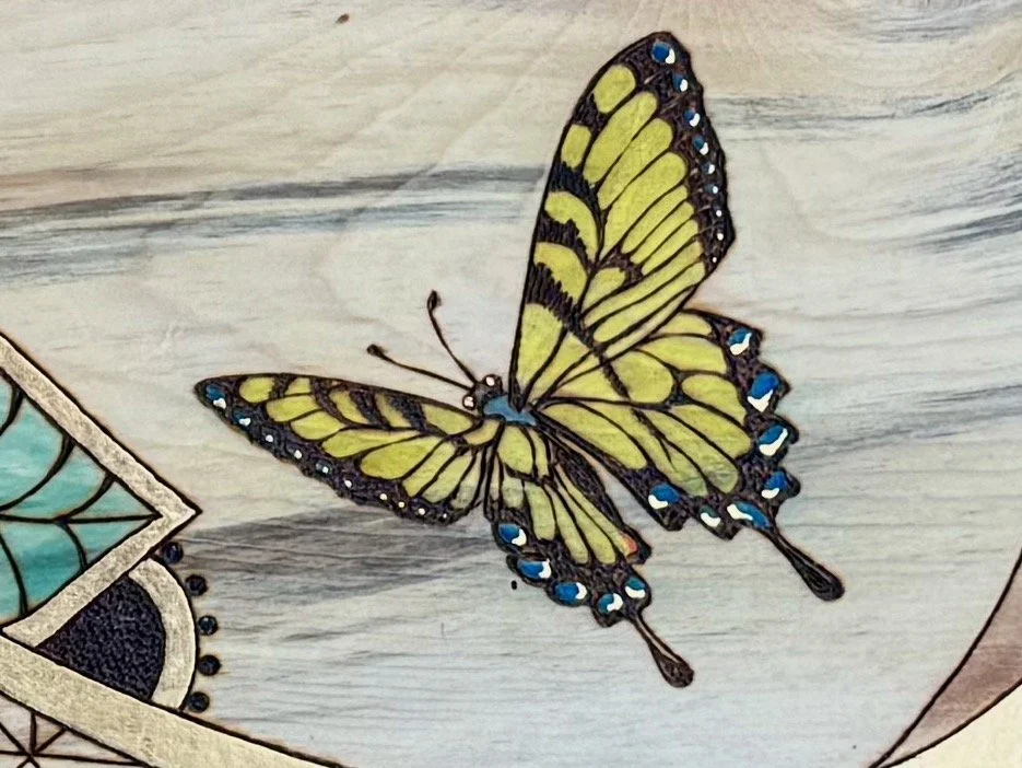 Botanical resin artwork Beloved by Anne Shackelford, created with flowers and grass from the Hill Country.