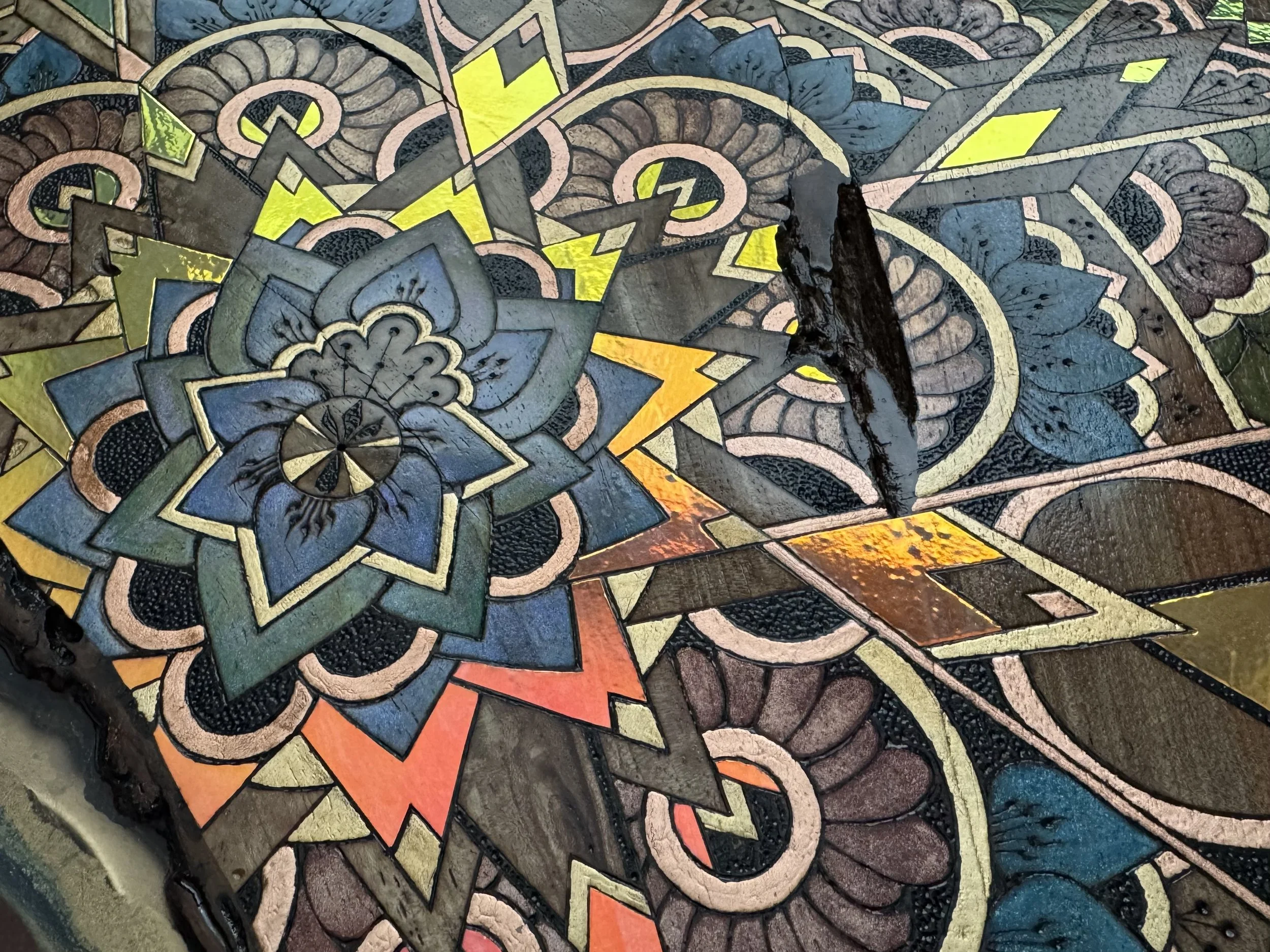 Earth-toned art panel featuring a floral mandala, glowing resin, and metallic accents. Made for intentional spaces.