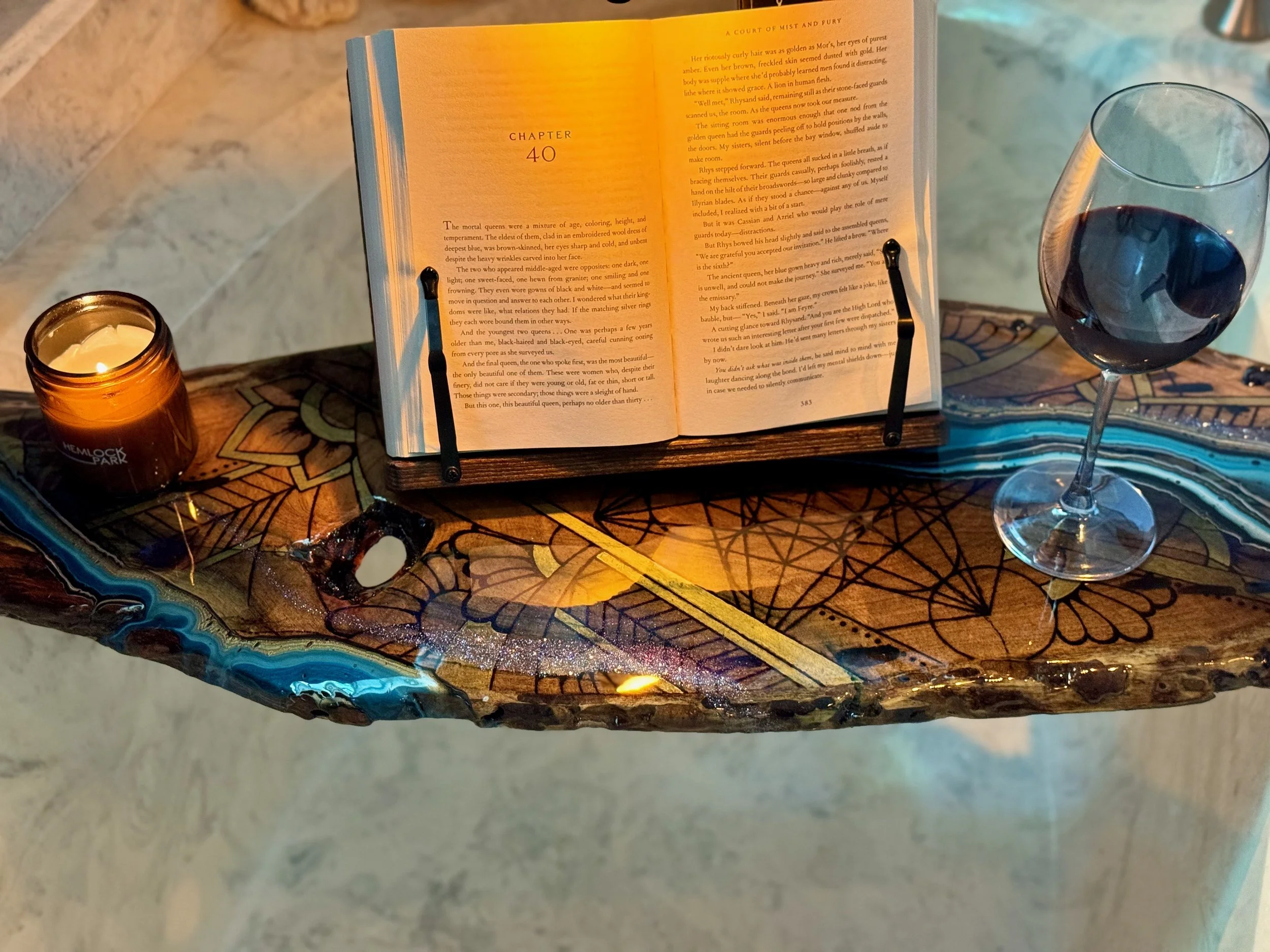 Food-safe resin and wood art Replenish by Austin artist Anne Shackelford.