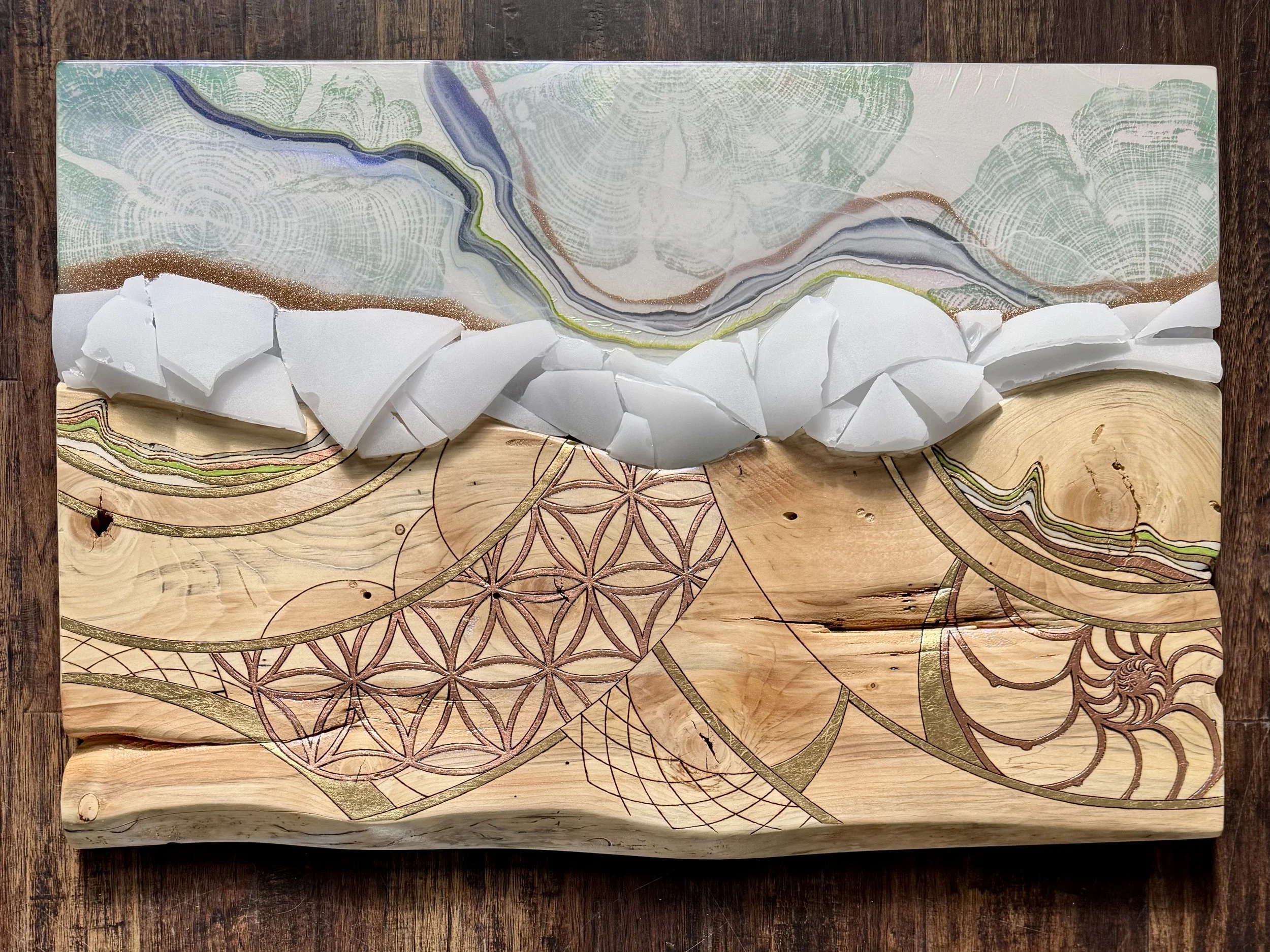 Gallery ready wall art with natural wood and resin layers