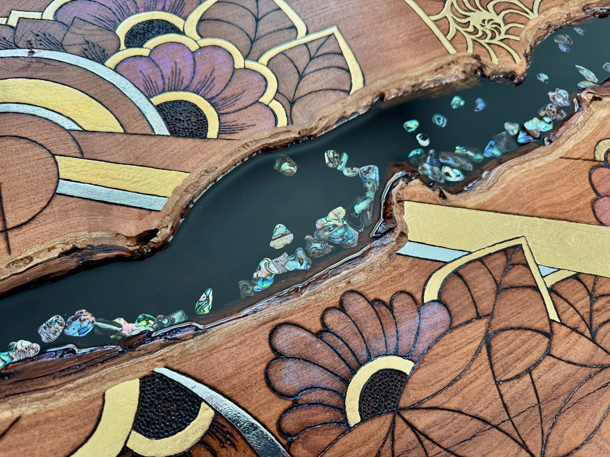 One-of-a-kind Texas wood artwork Metamorphosis by Anne Shackelford, reflecting growth and change.