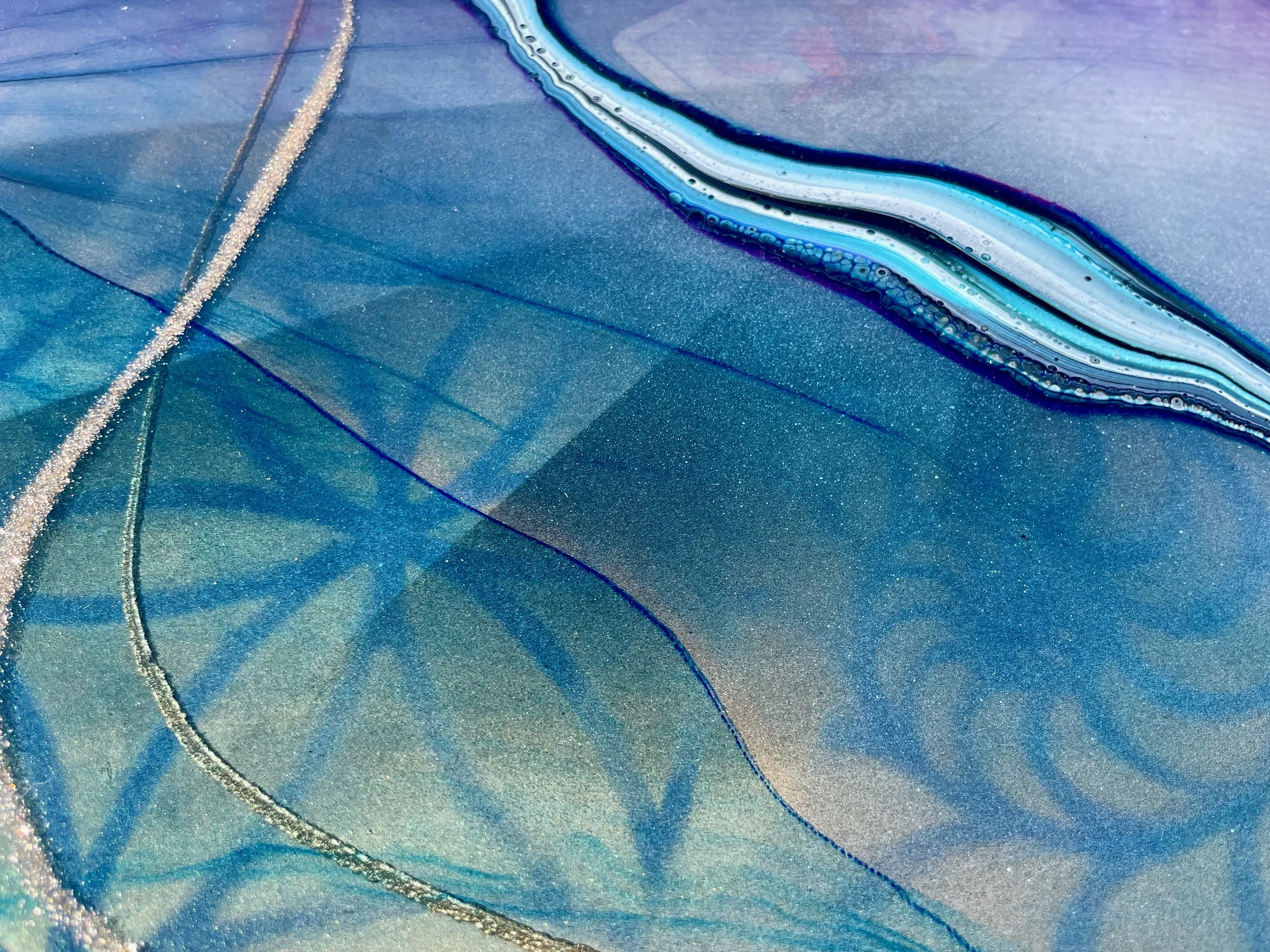 Gilded resin wall art by Austin artist Anne Shackelford, original contemporary artwork with luminous detail.