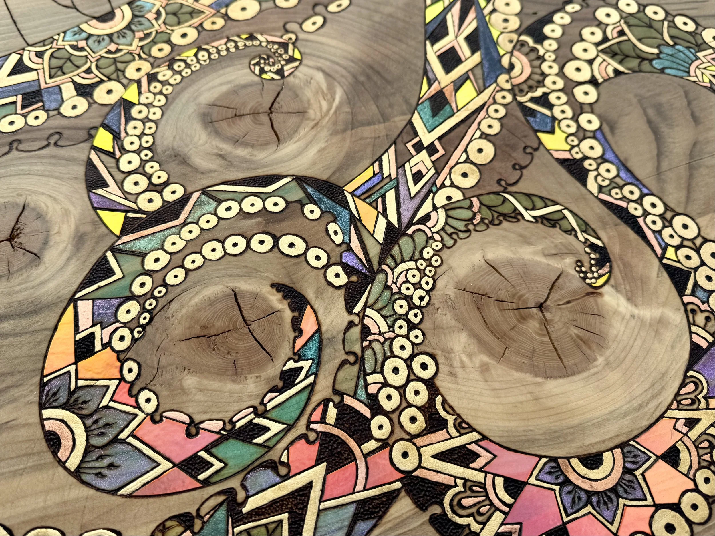 An intuitive, high-frequency artwork embodying transformation and myth through color and texture.