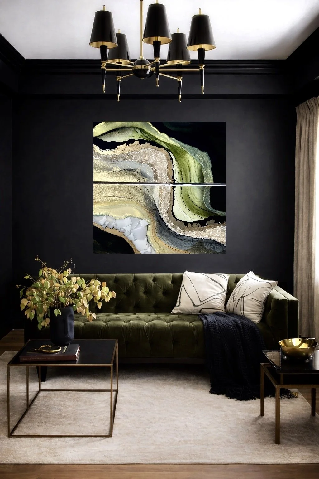 Nadam diptych wall art by Anne Shackelford displayed in a styled interior setting