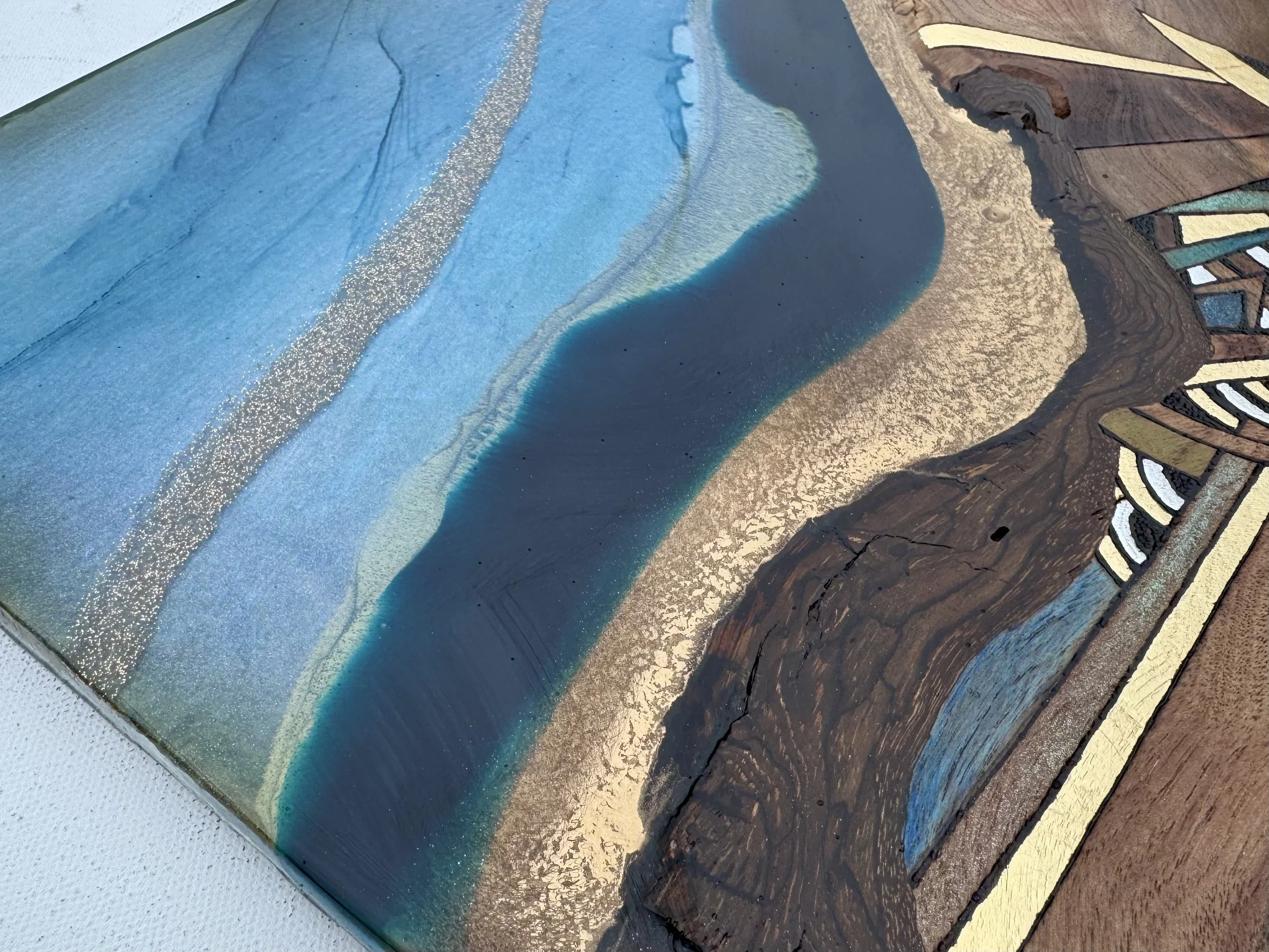 Full view of walnut moon wall art with radiant rays