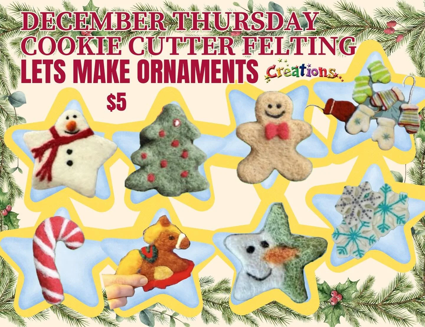 Come any time between 11-2:30 $5 and make a fun Ornament!!