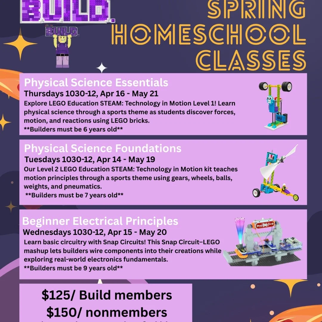 Spring homeschool session starts next week at Build! Register at creationsforkids.org!
