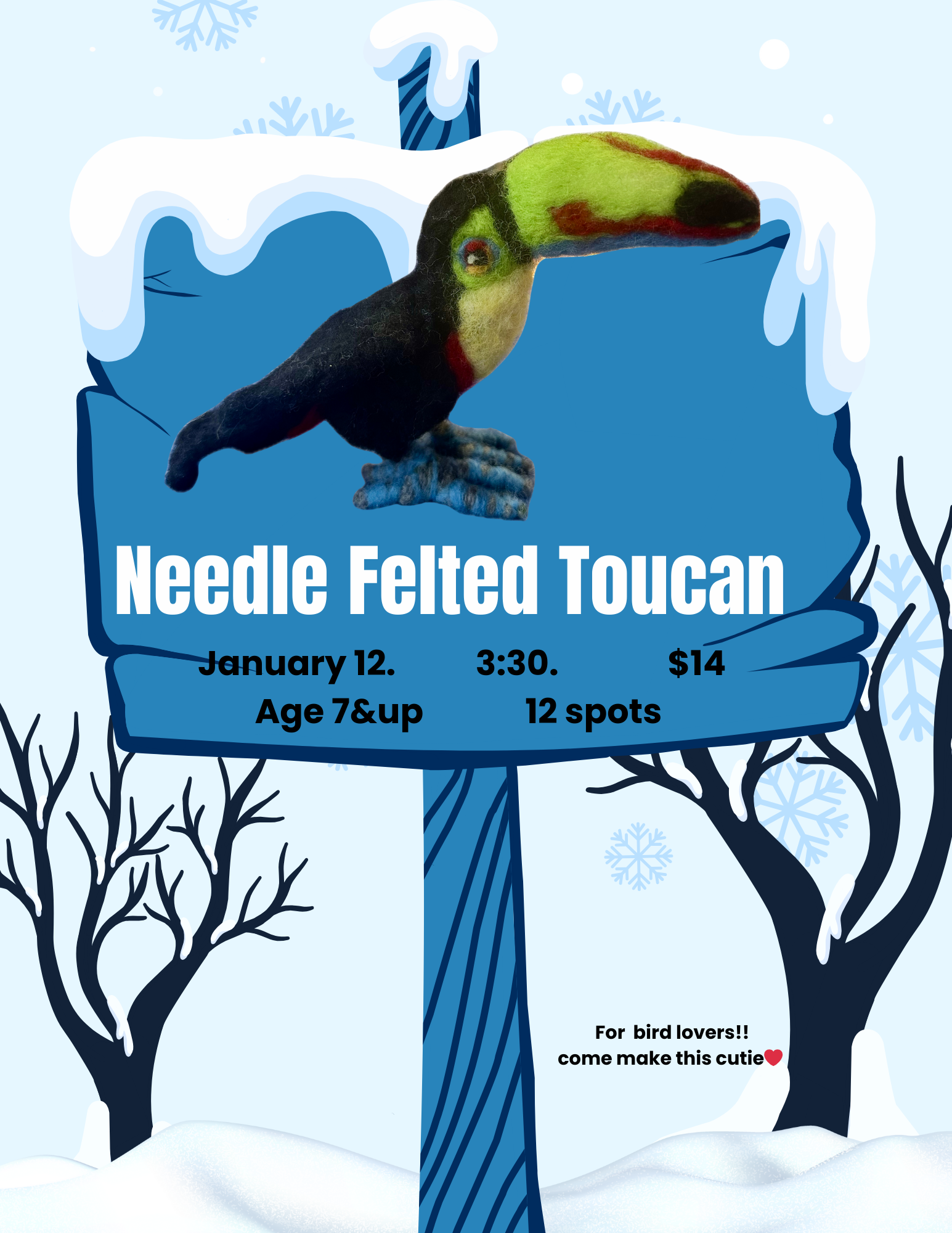 January 12th @ 3:30pm: Needle Felted Toucan