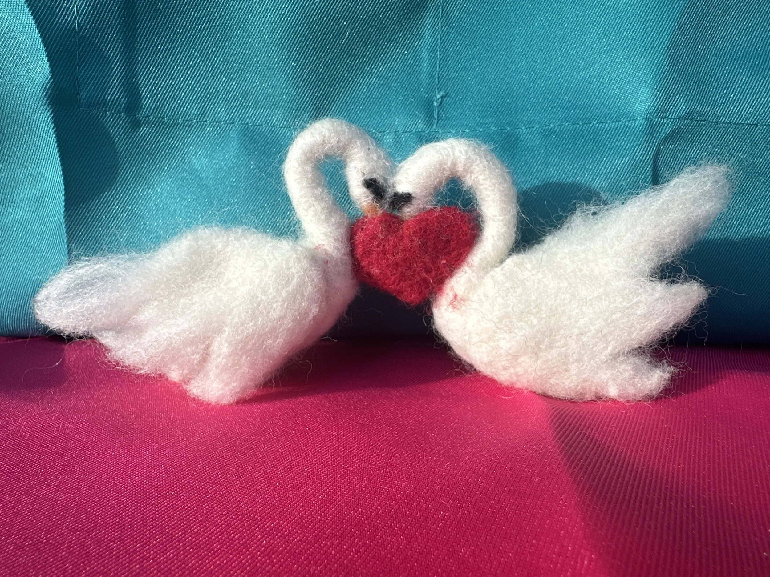 Needle Felted Swans with a Heart